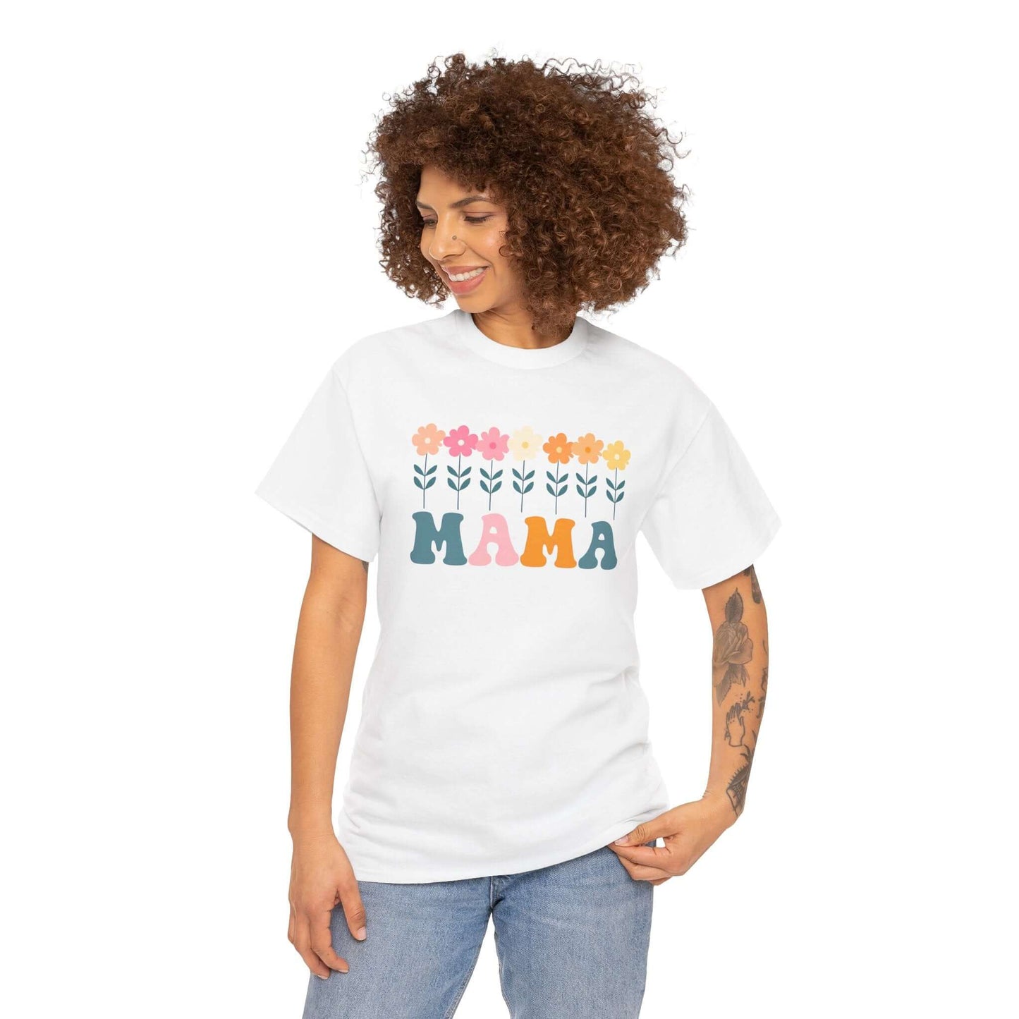 Daisy Mama Unisex Heavy Cotton Tee | Retro Floral Mom Shirt