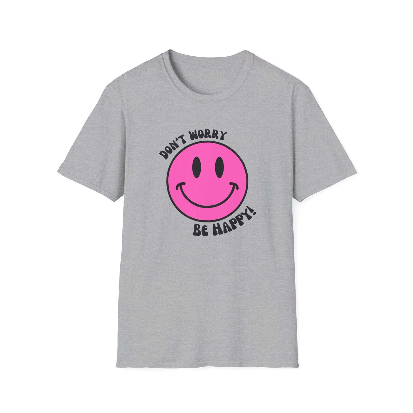 Don’t Worry, Be Happy! Pink Smiley Face Unisex Softstyle T-Shirt