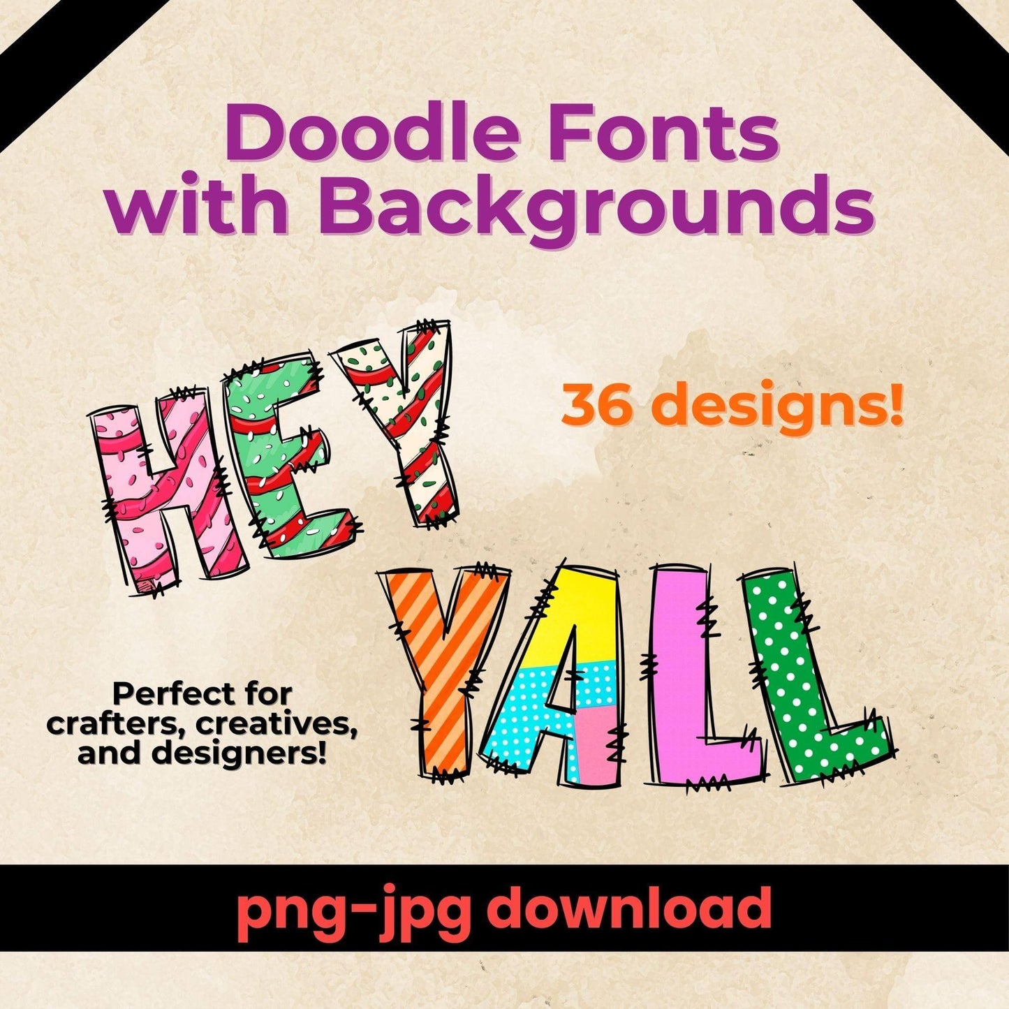 Doodle Fonts Bundle | 36 Unique Designs with Backgrounds PNGs - Crafty Harvest Designs