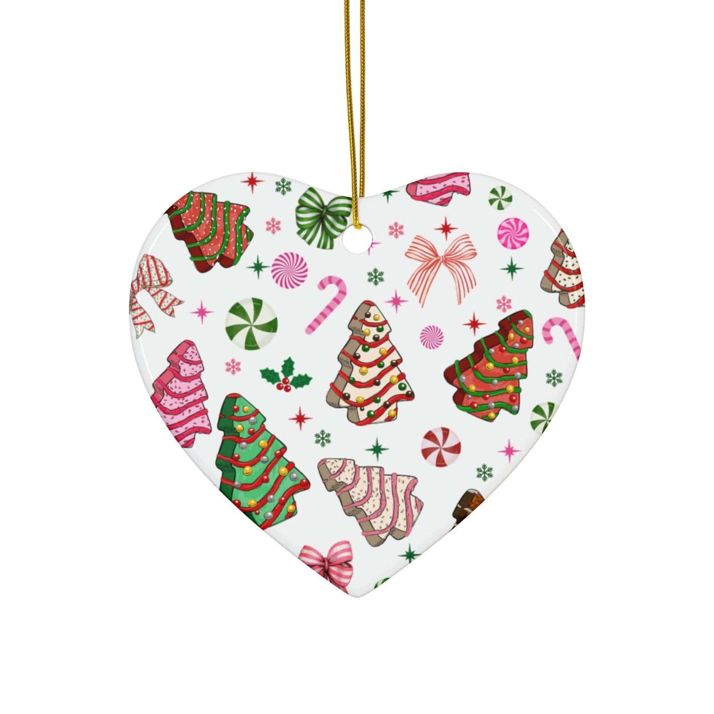 Christmas Tree Cakes and Bows, Ceramic Ornament - Crafty Harvest Designs