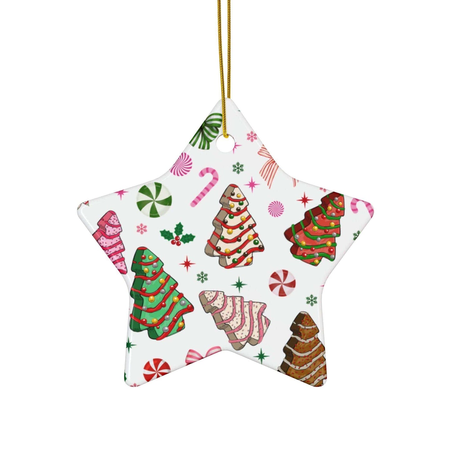 Christmas Tree Cakes and Bows, Ceramic Ornament - Crafty Harvest Designs