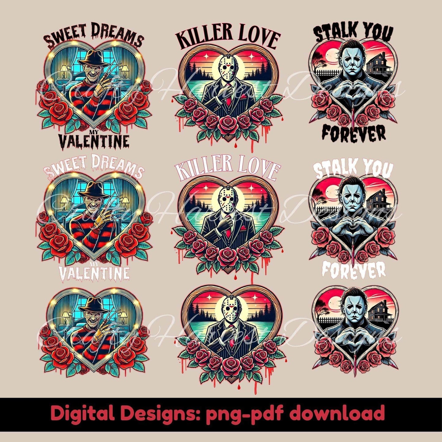 Horror Valentine Digital Design Bundle – Killer Love, Stalk You Forever, Sweet Dreams My Valentine - Crafty Harvest Designs
