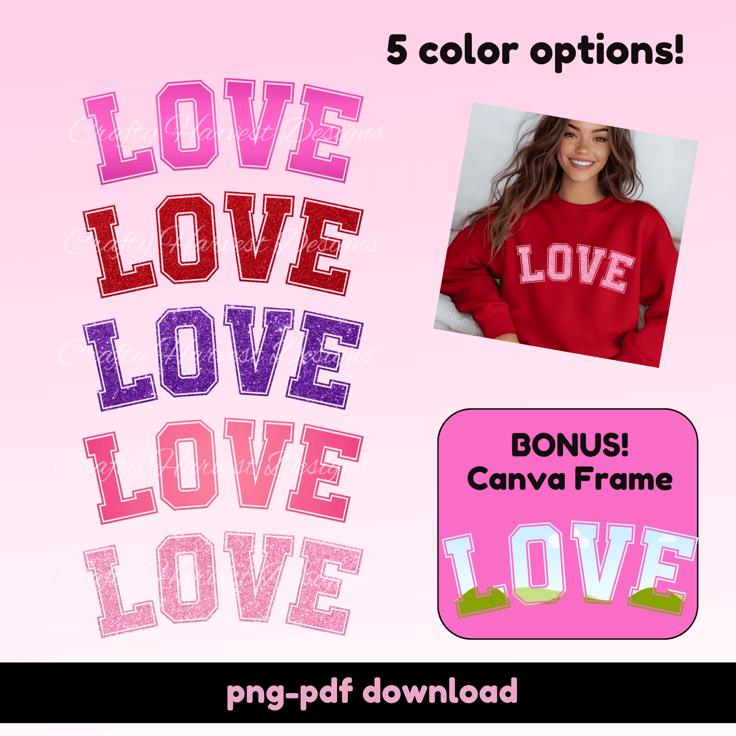 Valentine’s Day “LOVE” Design Set with BONUS Canva Frame - Crafty Harvest Designs