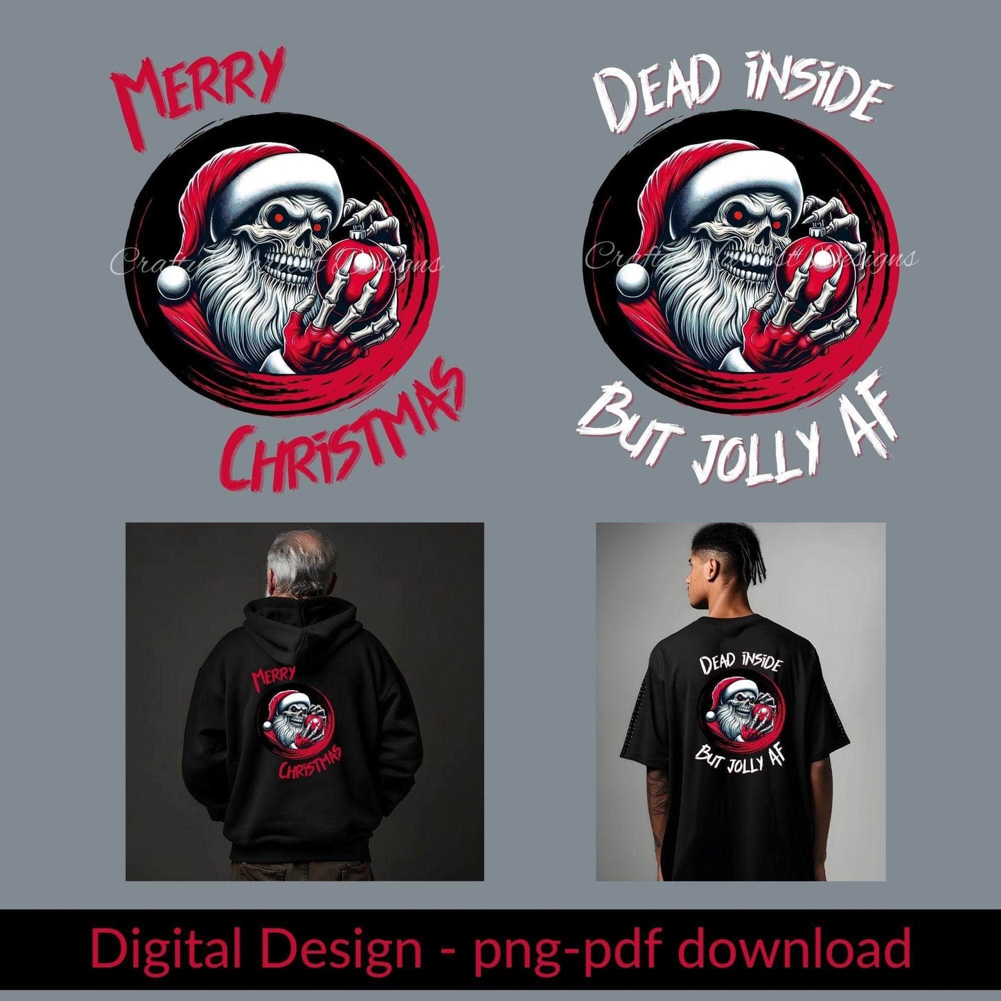 Dead Inside But Jolly AF | Merry Christmas Skeleton Digital Design - PNG & PDF - Crafty Harvest Designs