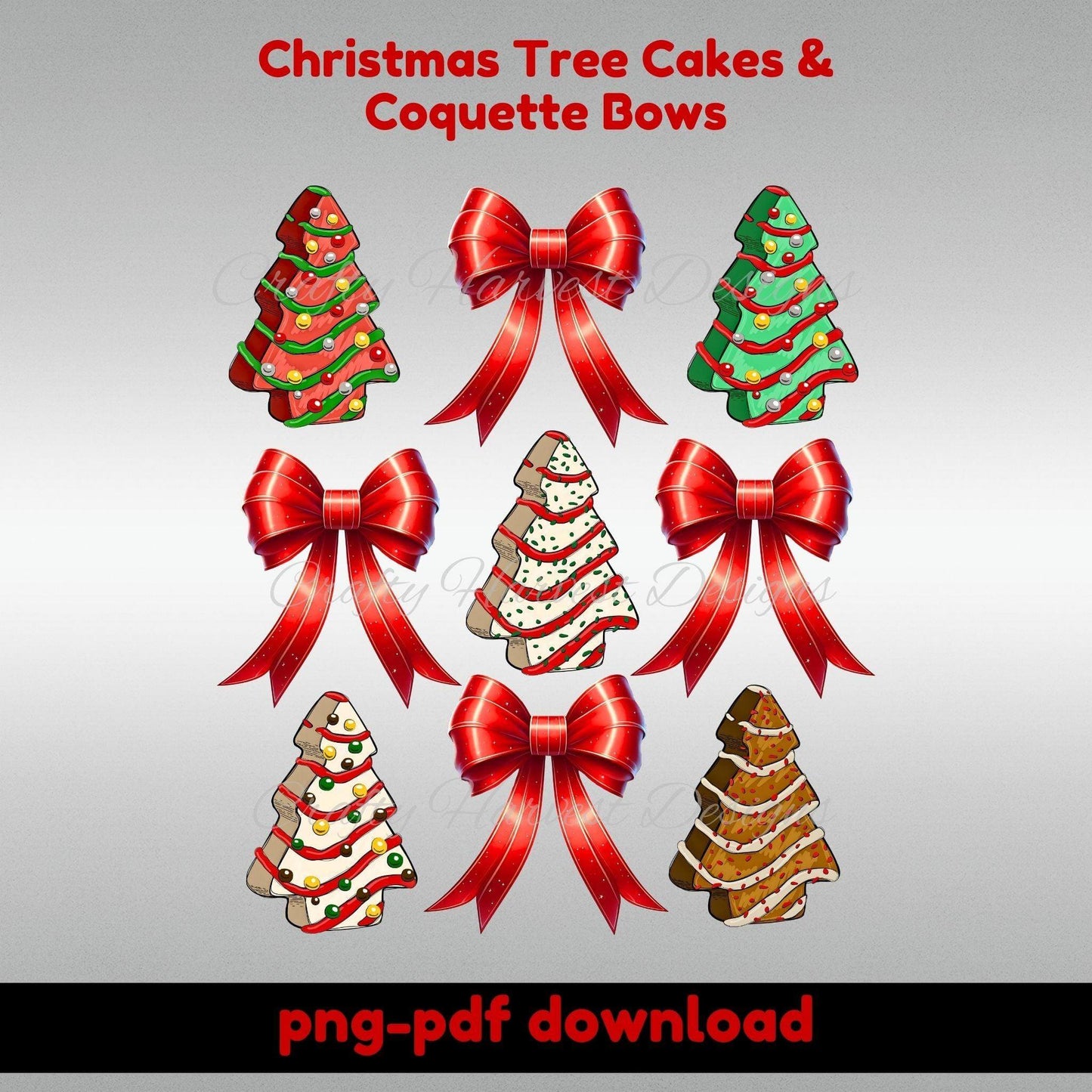 Christmas Tree Cake Coquette Bow PNG | Cute Christmas Design Download - Crafty Harvest Designs