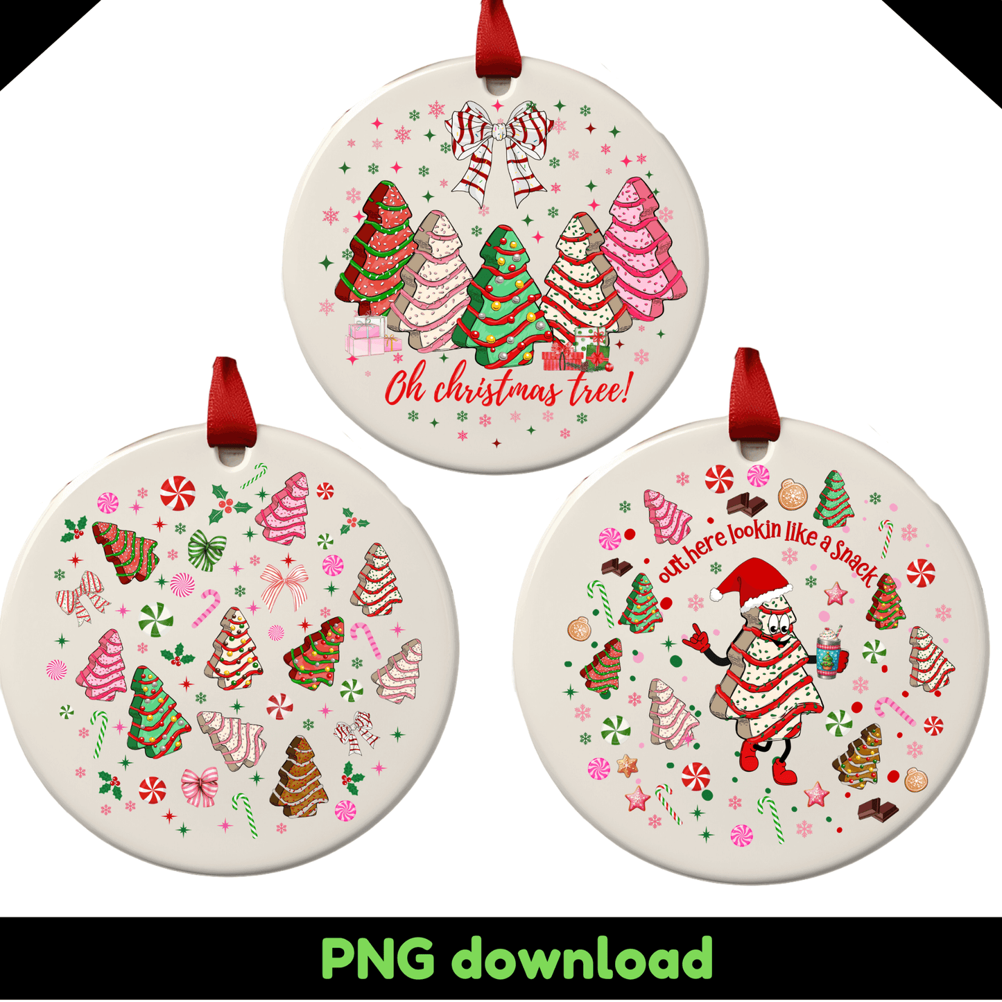 Christmas Tree Cake Ornament PNG Pack | 10 Retro Christmas Designs - Crafty Harvest Designs