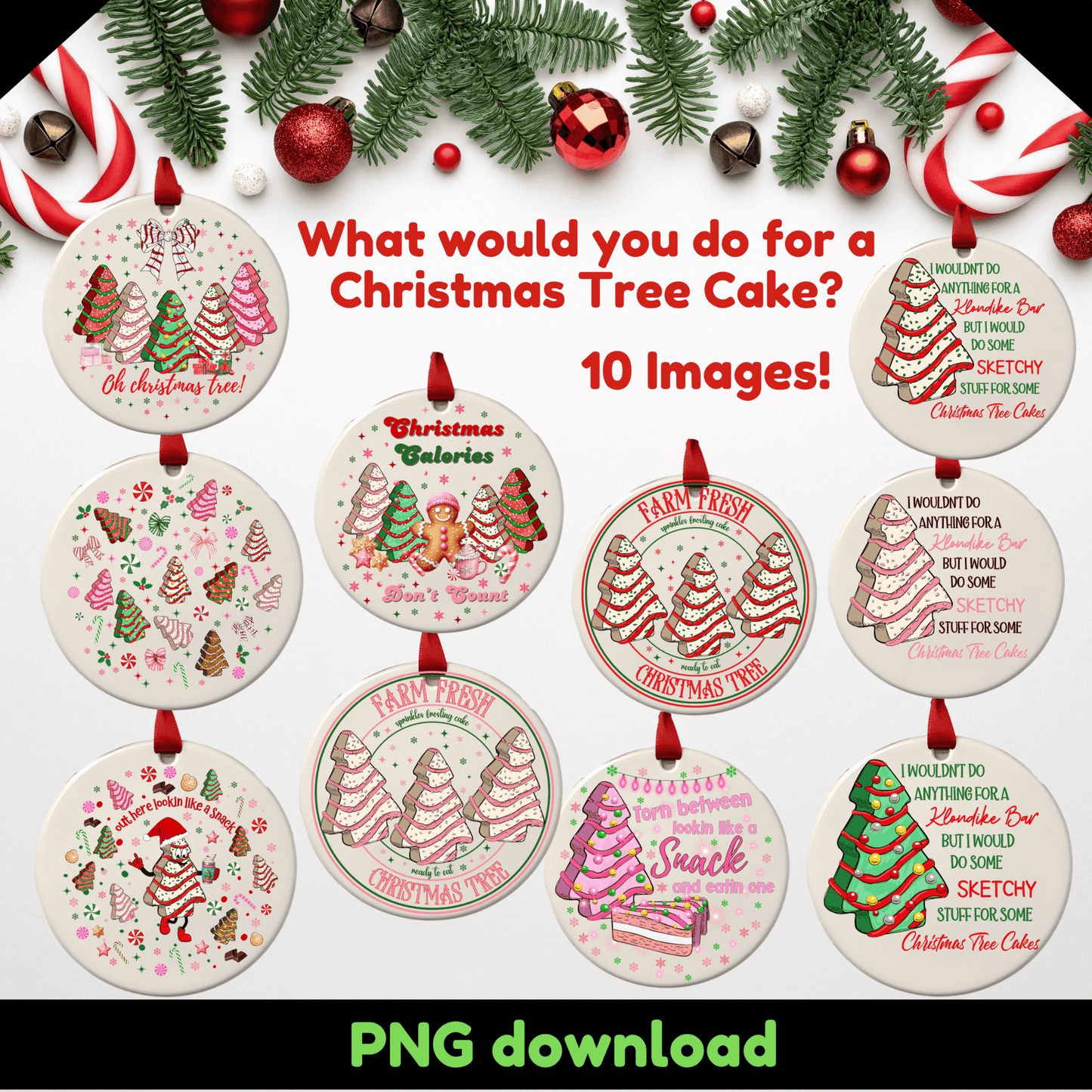 Christmas Tree Cake Ornament PNG Pack | 10 Retro Christmas Designs - Crafty Harvest Designs