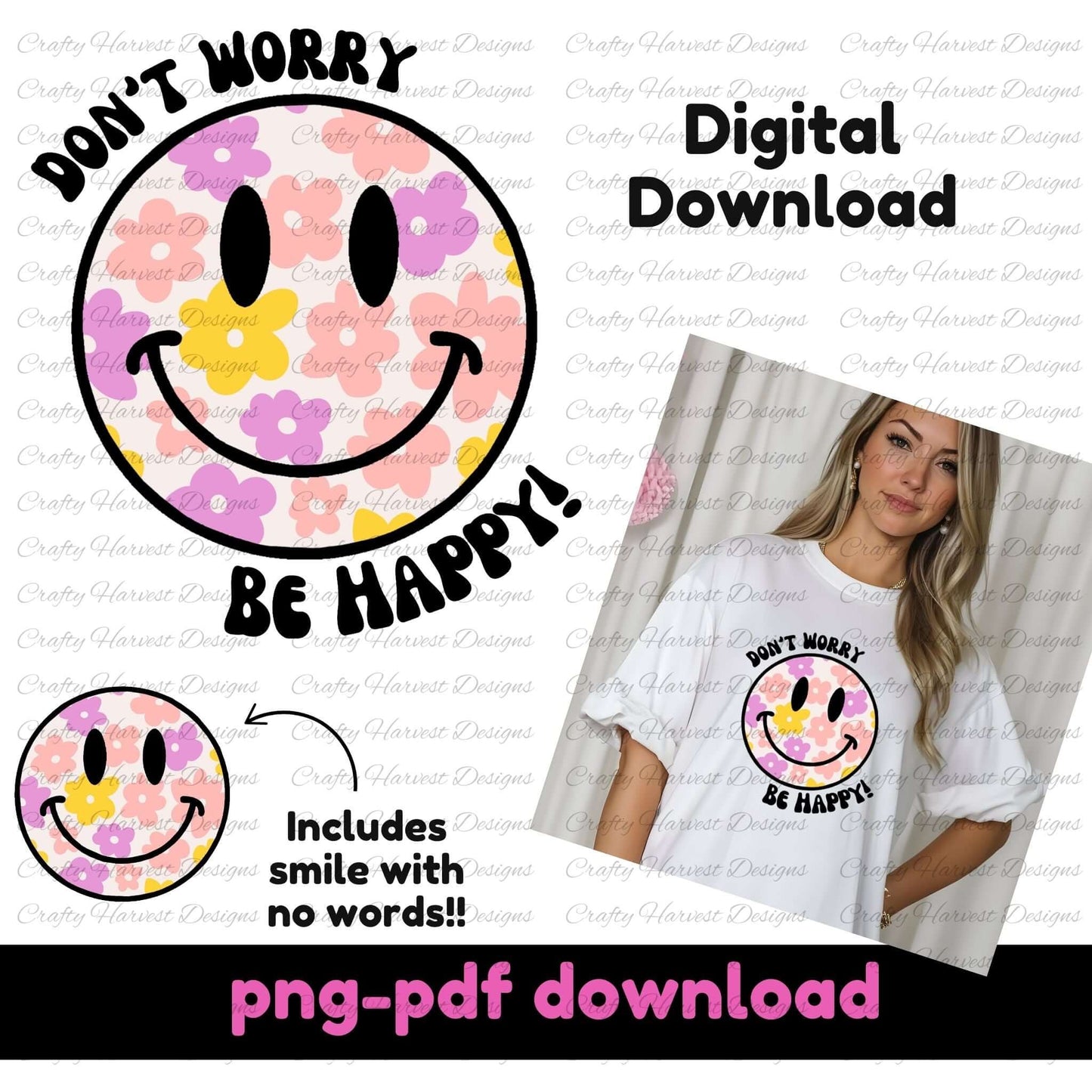 Don’t Worry, Be Happy! Daisy Smiley Face | Digital Download