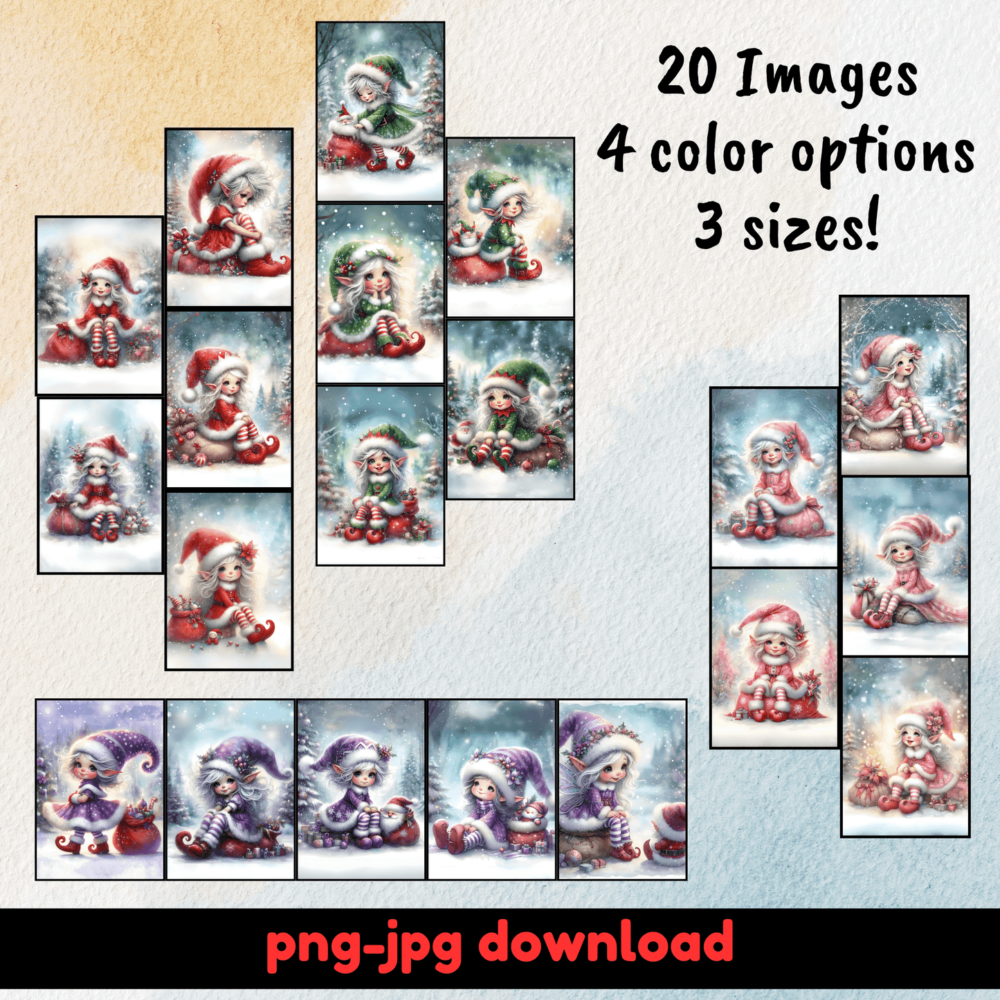 Magical Holiday Elf Designs | 4 Colors for Decoupage & Sublimation - Crafty Harvest Designs