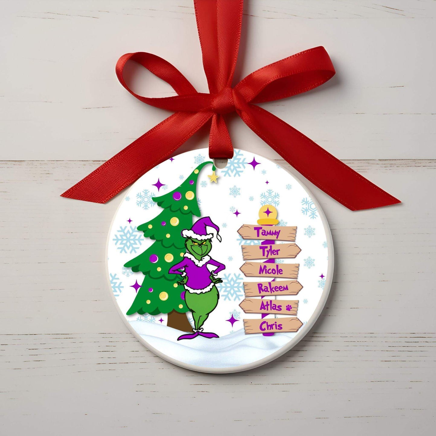 Family Christmas Grinch Ornament Digital Design - Customizable Template - Crafty Harvest Designs