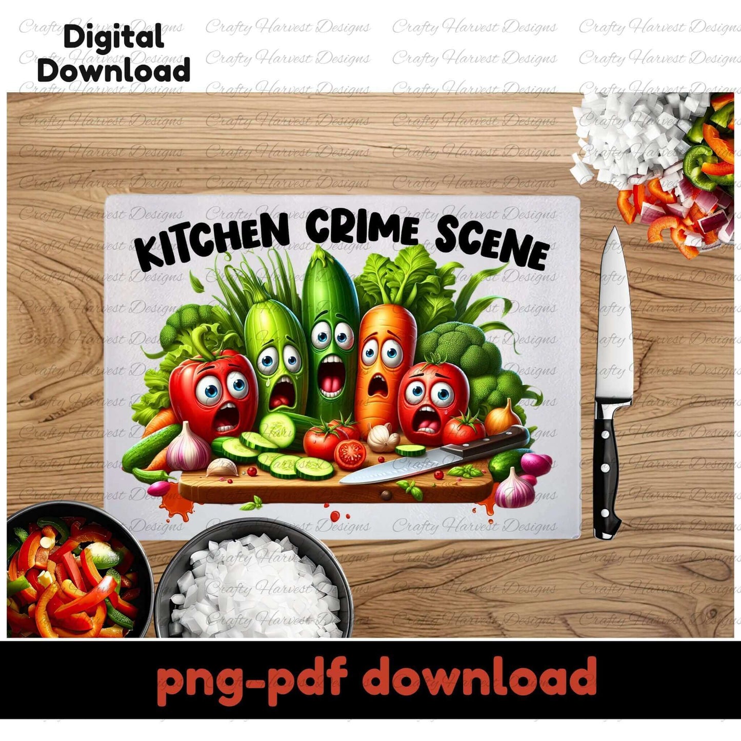 Kitchen Crime Scene | Funny Glass Cutting Board PNG | Digital Download