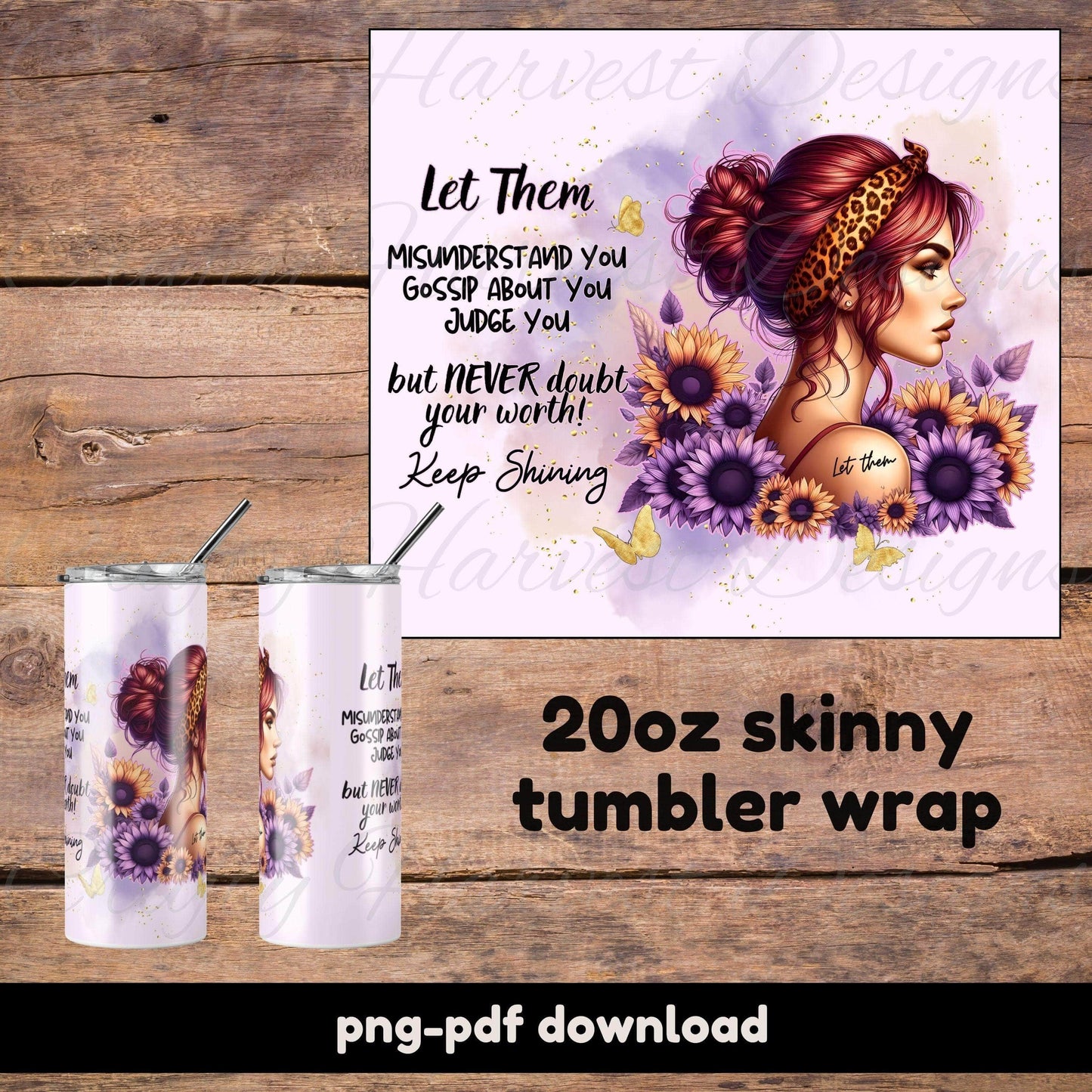 “Let Them” Tumbler Wrap Bundle - 4 Designs for 20oz Skinny Tumblers | PNG-PDF Download - Crafty Harvest Designs