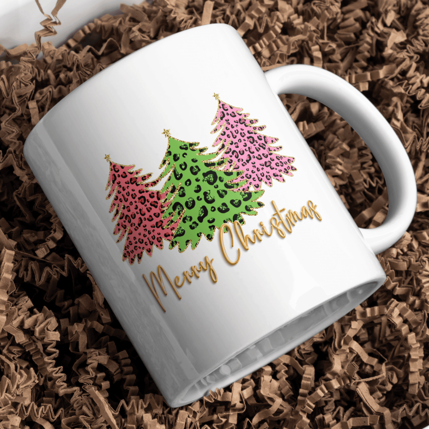 Leopard Print Christmas Trees | Glittery Holiday Design PNG - Crafty Harvest Designs