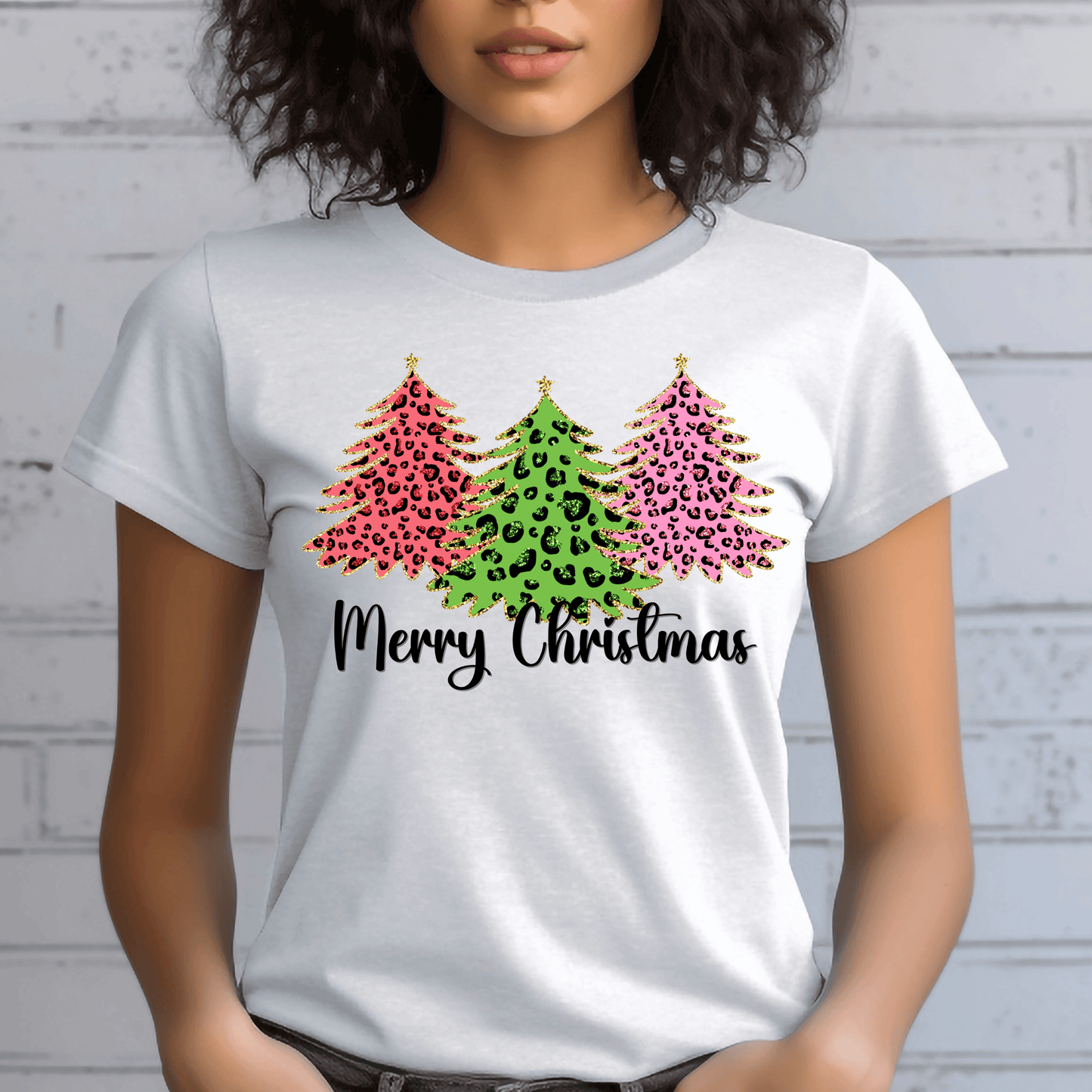 Leopard Print Christmas Trees | Glittery Holiday Design PNG - Crafty Harvest Designs