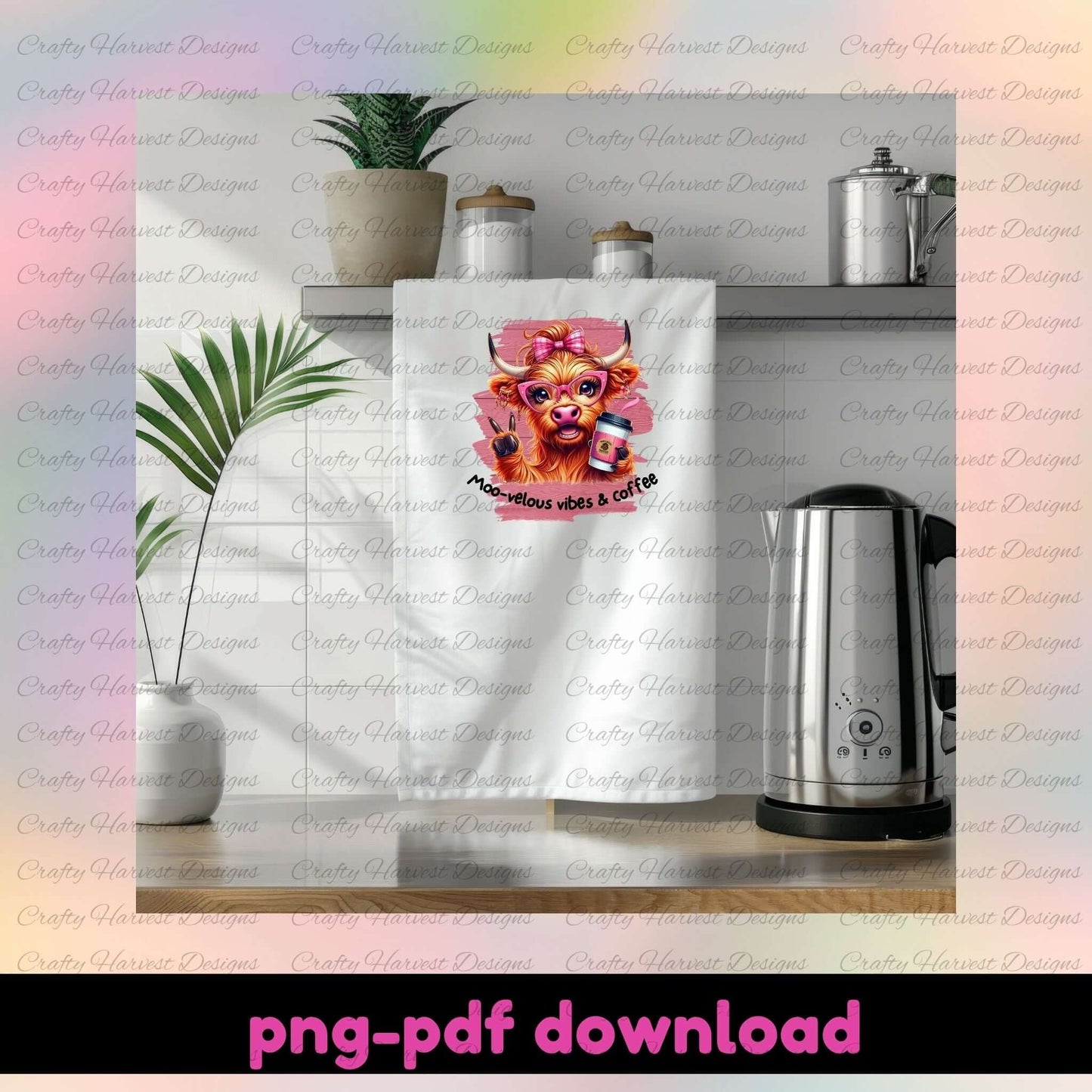 Towel with a colorful design of a lion and text on a kitchen counter.