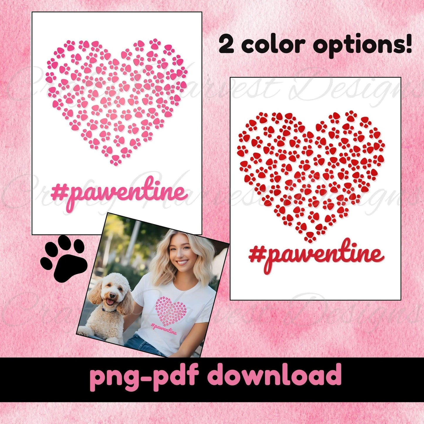 Pawentine Heart T-Shirt Design | Pink & Red Versions | PNG + PDF - Crafty Harvest Designs