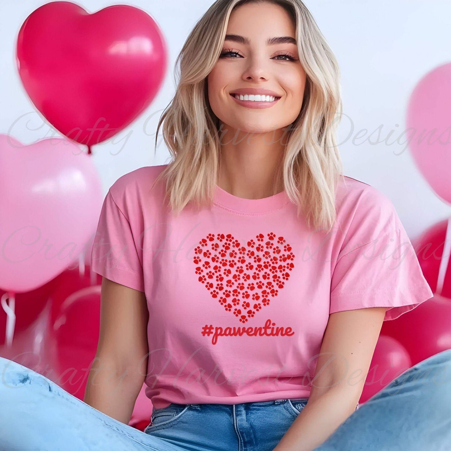 Pawentine Heart T-Shirt Design | Pink & Red Versions | PNG + PDF - Crafty Harvest Designs
