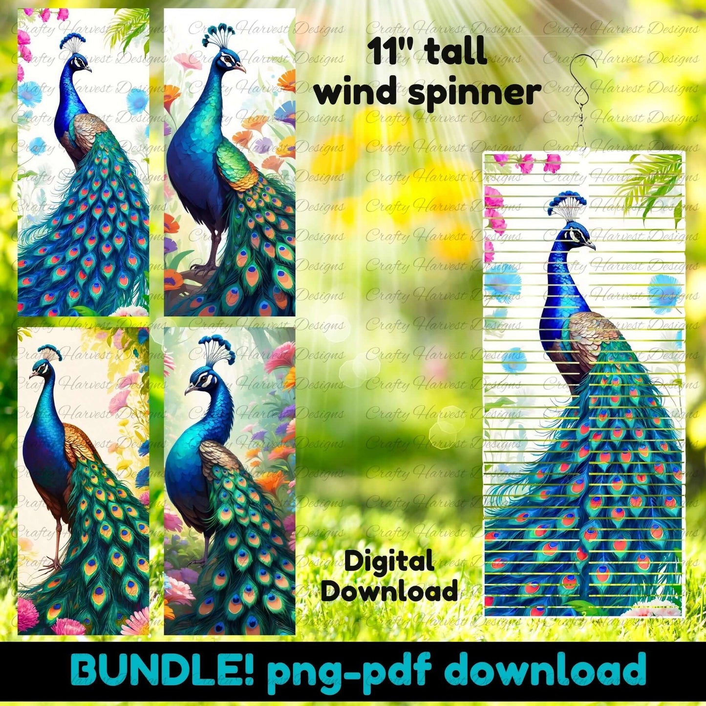 Peacock 11" tall Wind Spinner Bundle | 4 Designs | PNG + PDF Download