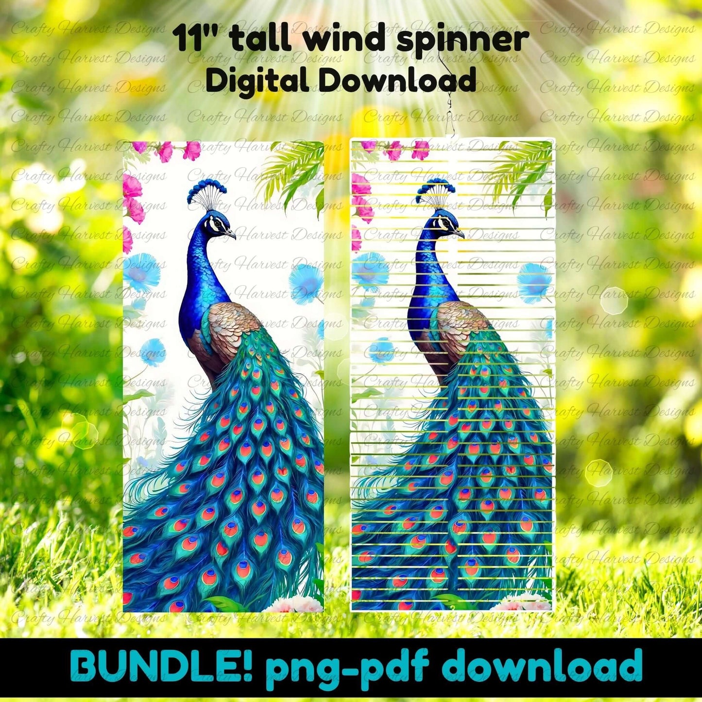 Peacock 11" tall Wind Spinner Bundle | 4 Designs | PNG + PDF Download
