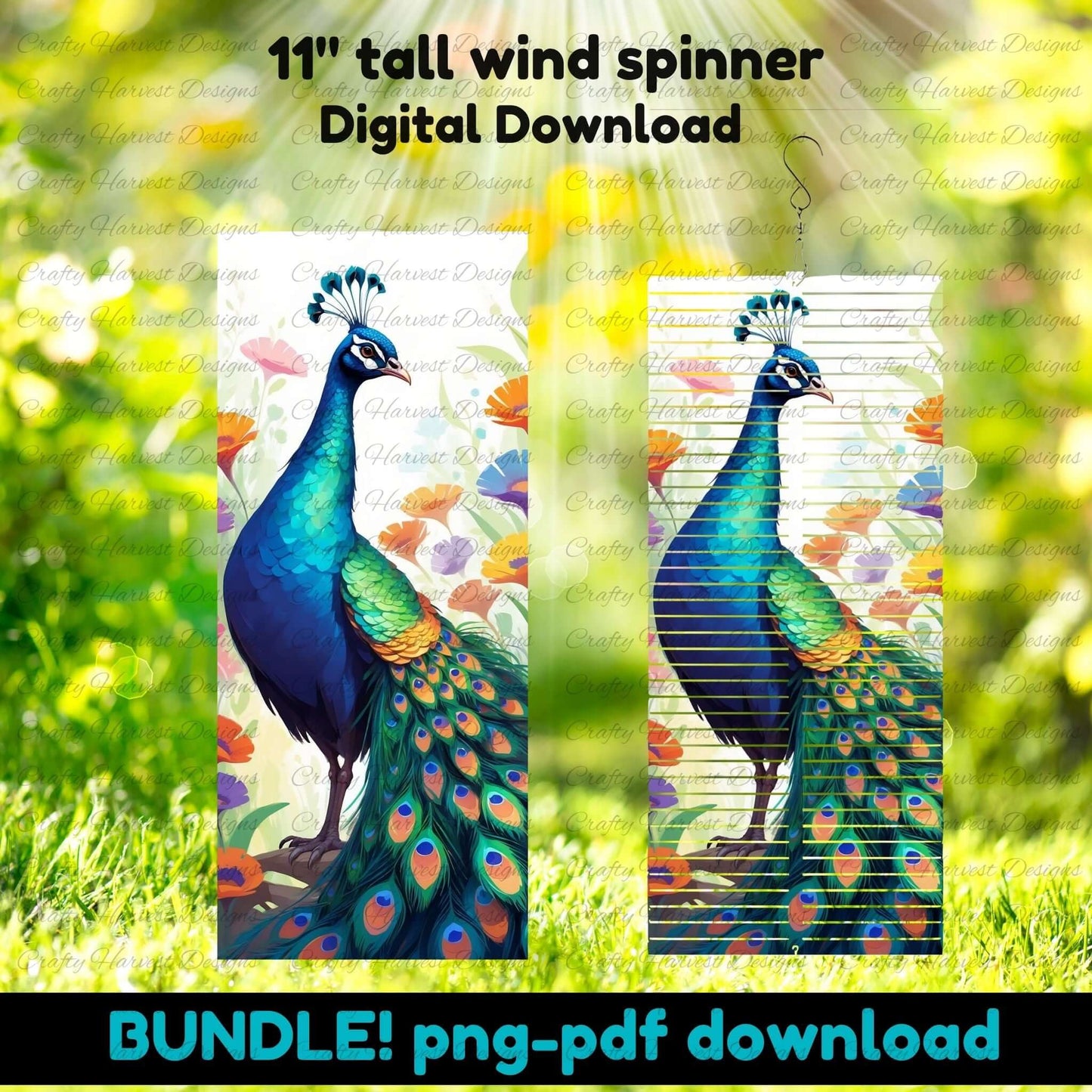 Peacock 11" tall Wind Spinner Bundle | 4 Designs | PNG + PDF Download