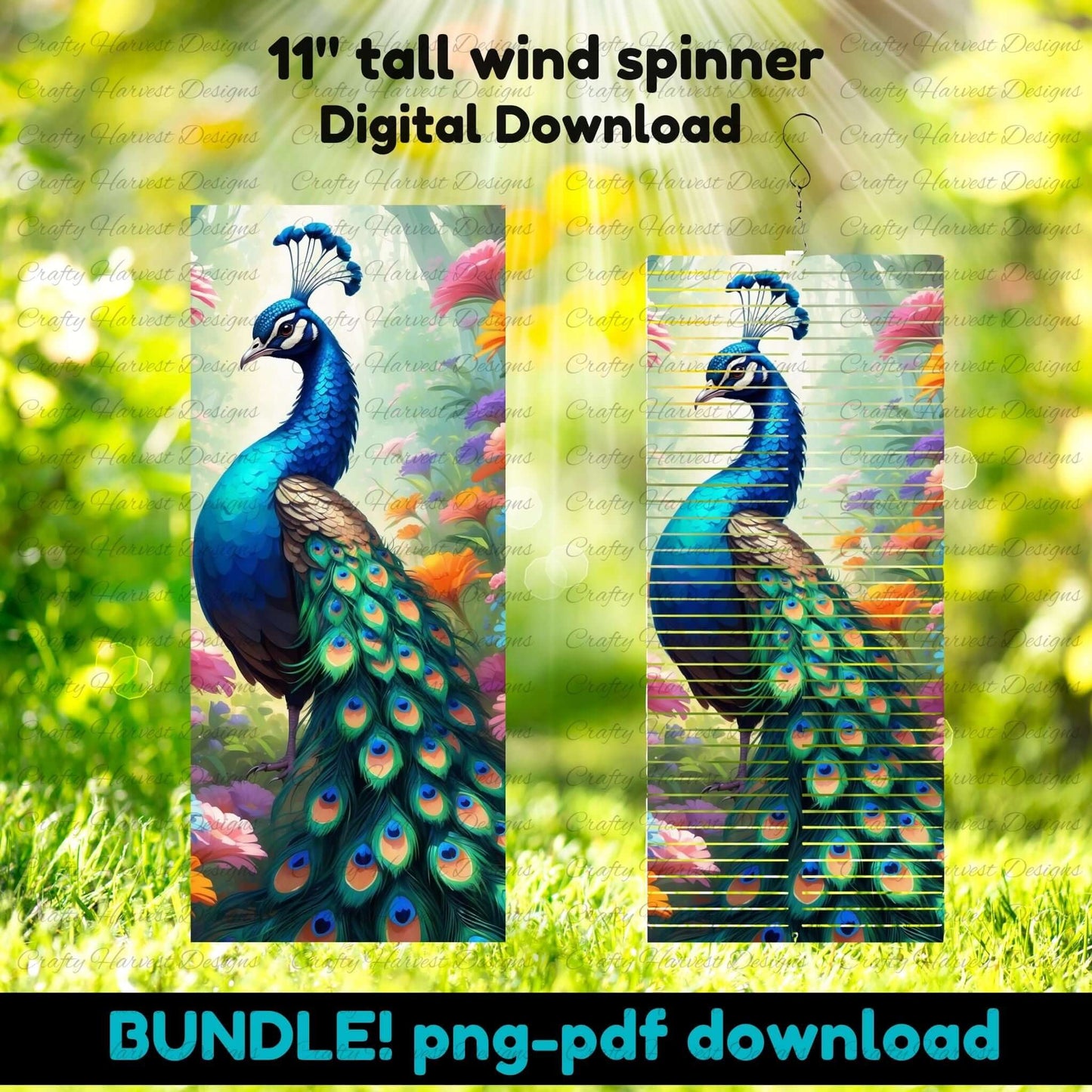 Peacock 11" tall Wind Spinner Bundle | 4 Designs | PNG + PDF Download