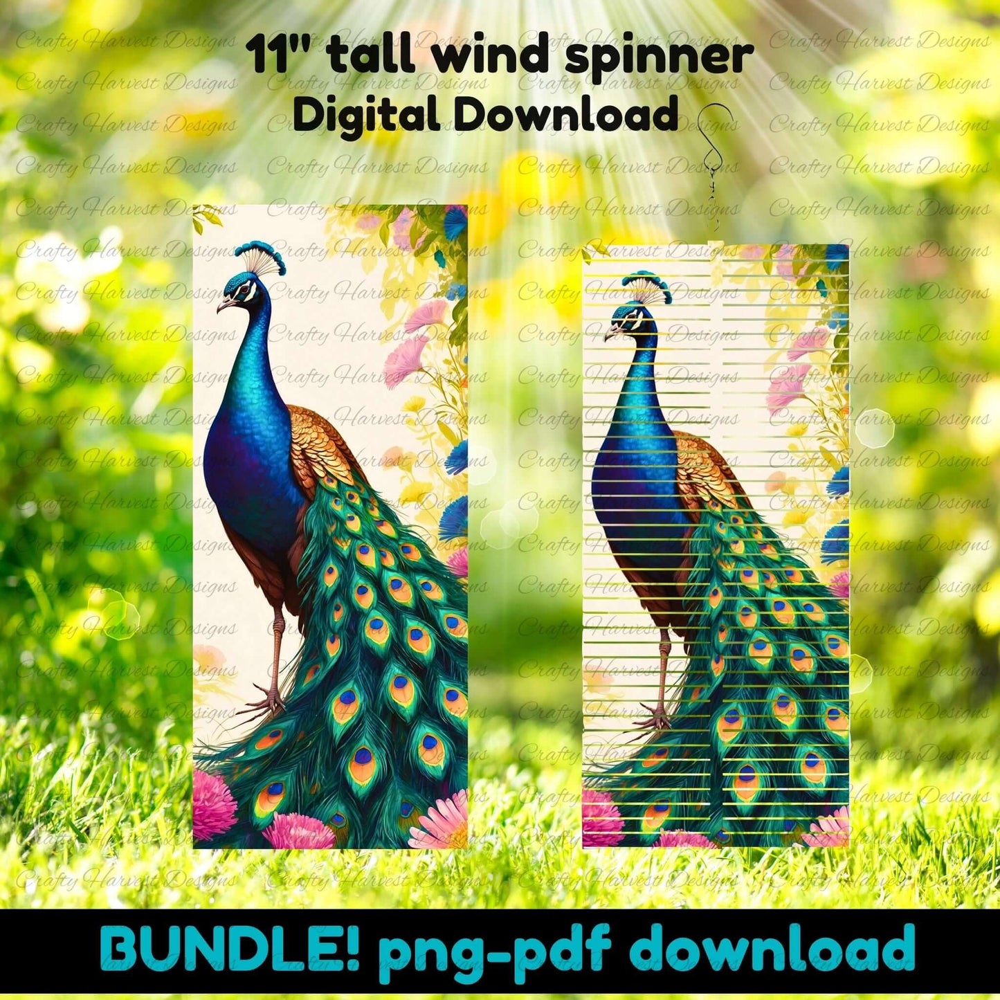 Peacock 11" tall Wind Spinner Bundle | 4 Designs | PNG + PDF Download