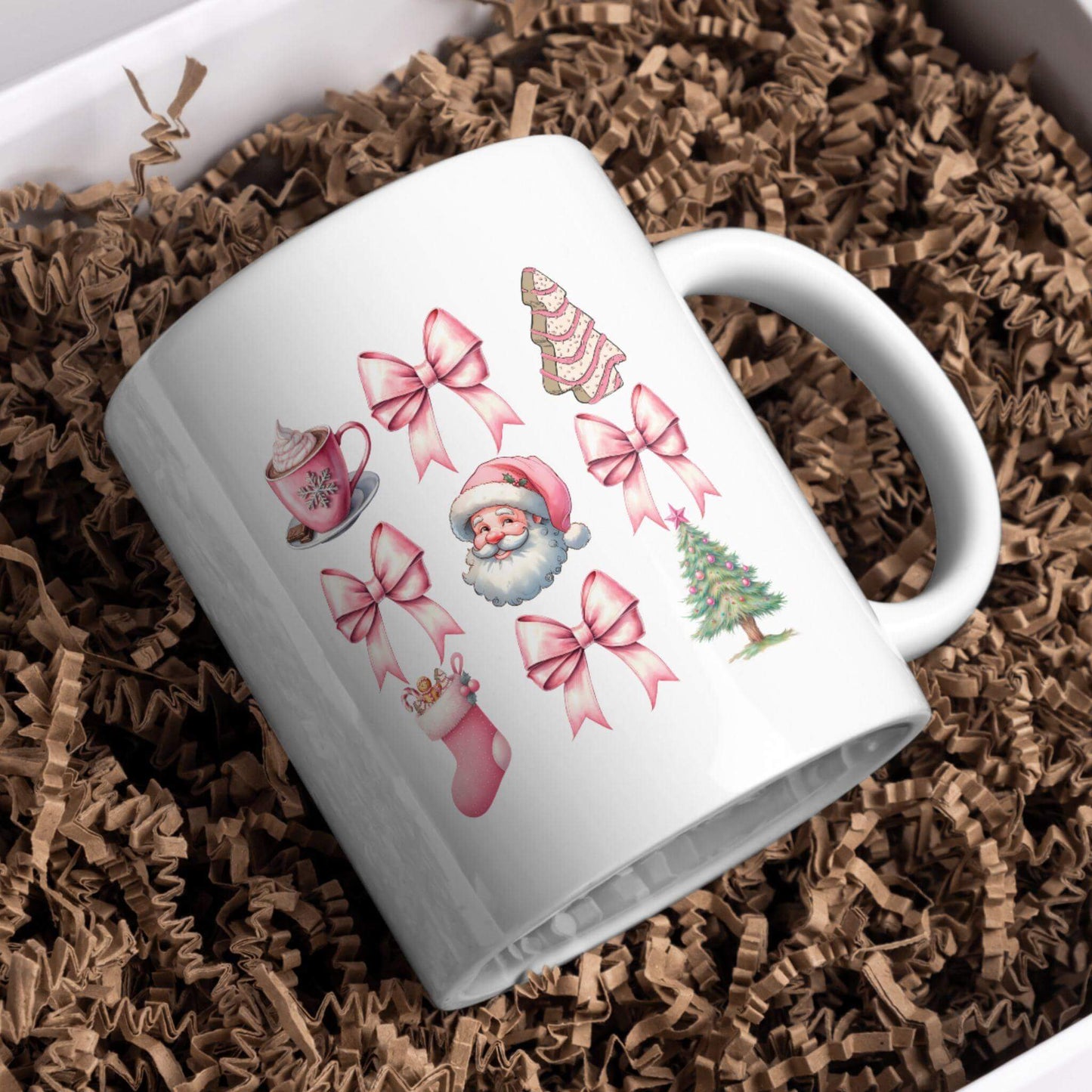 Pink Christmas Tree Cake Coquette Bow PNG | Cute Holiday Design Download - Crafty Harvest Designs