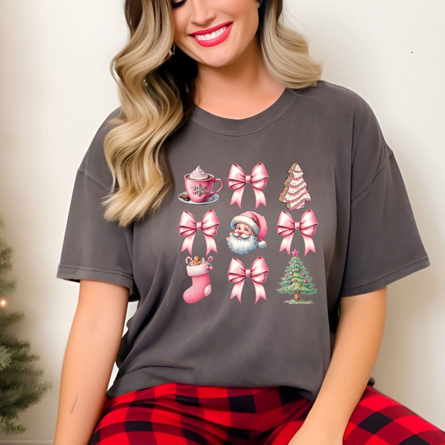 Pink Christmas Tree Cake Coquette Bow PNG | Cute Holiday Design Download - Crafty Harvest Designs
