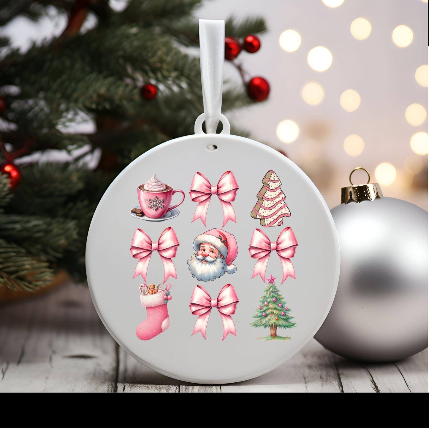 Pink Christmas Tree Cake Coquette Bow PNG | Cute Holiday Design Download - Crafty Harvest Designs