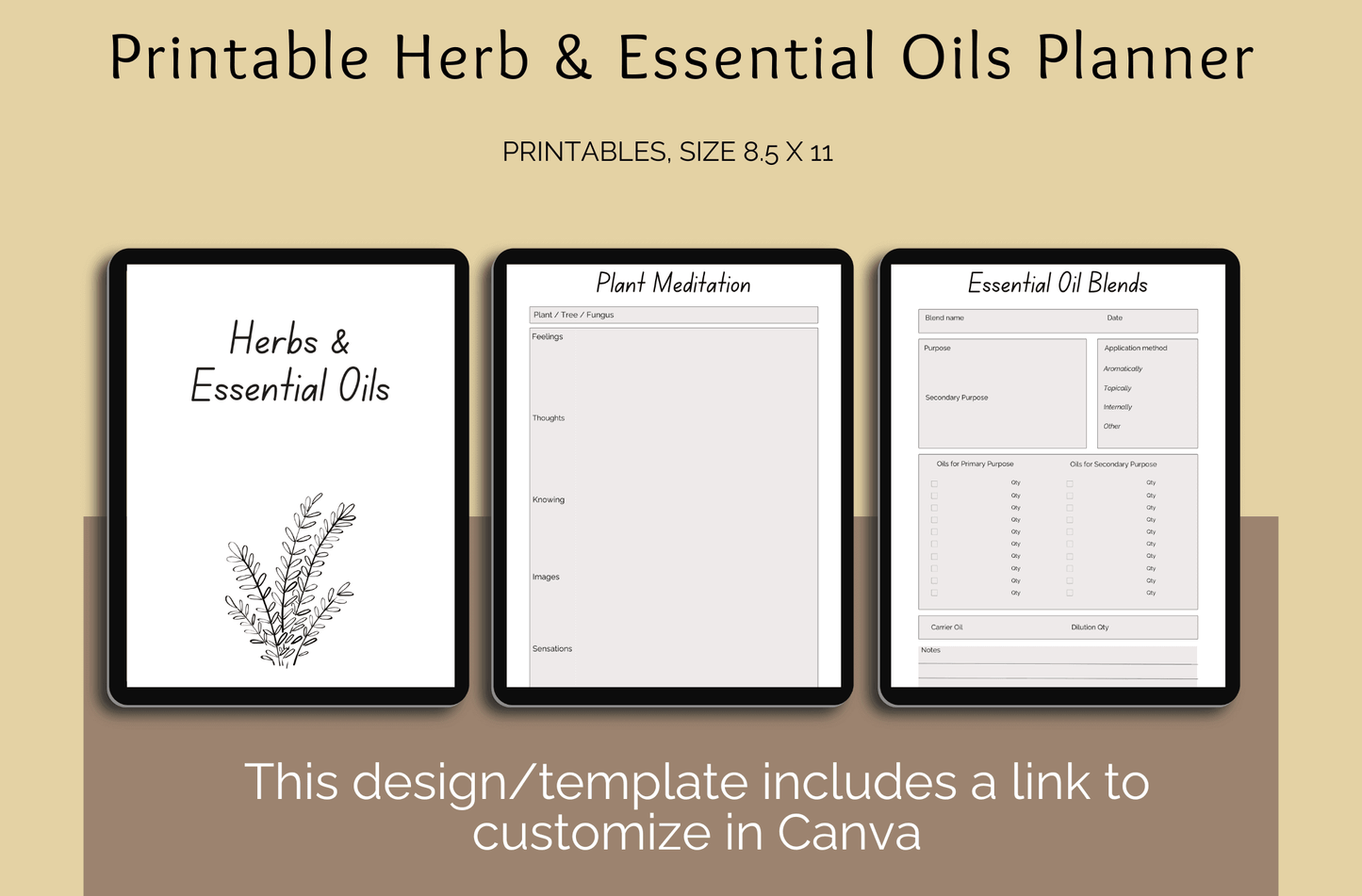Printable Herb & Essential Oils Planner | 5 Designs, 21 Pages + Customizable Template - Crafty Harvest Designs
