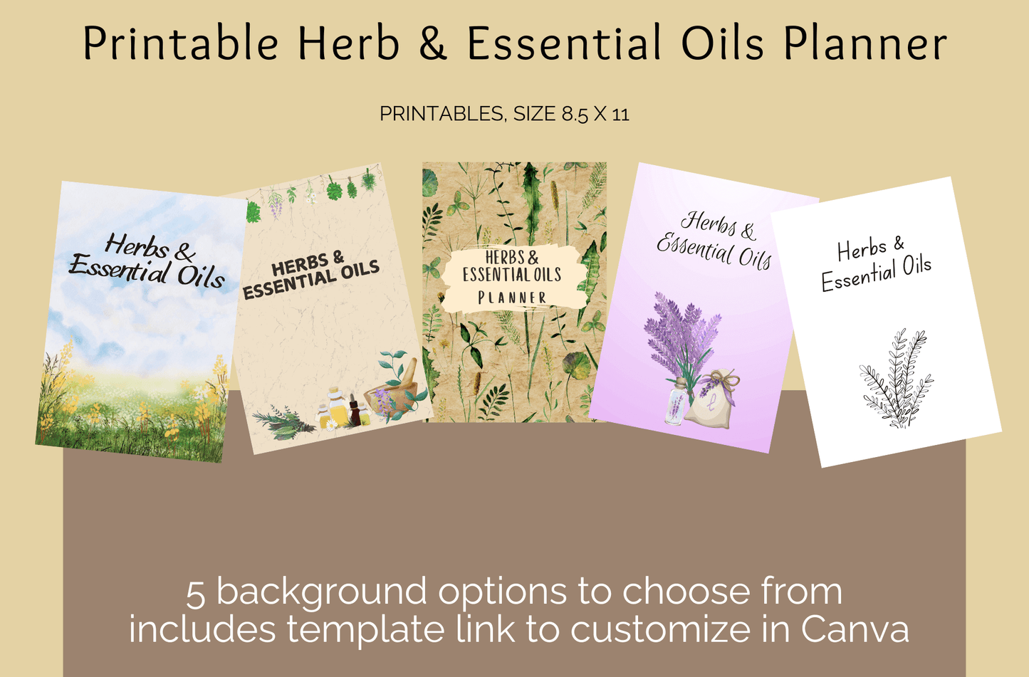 Printable Herb & Essential Oils Planner | 5 Designs, 21 Pages + Customizable Template - Crafty Harvest Designs