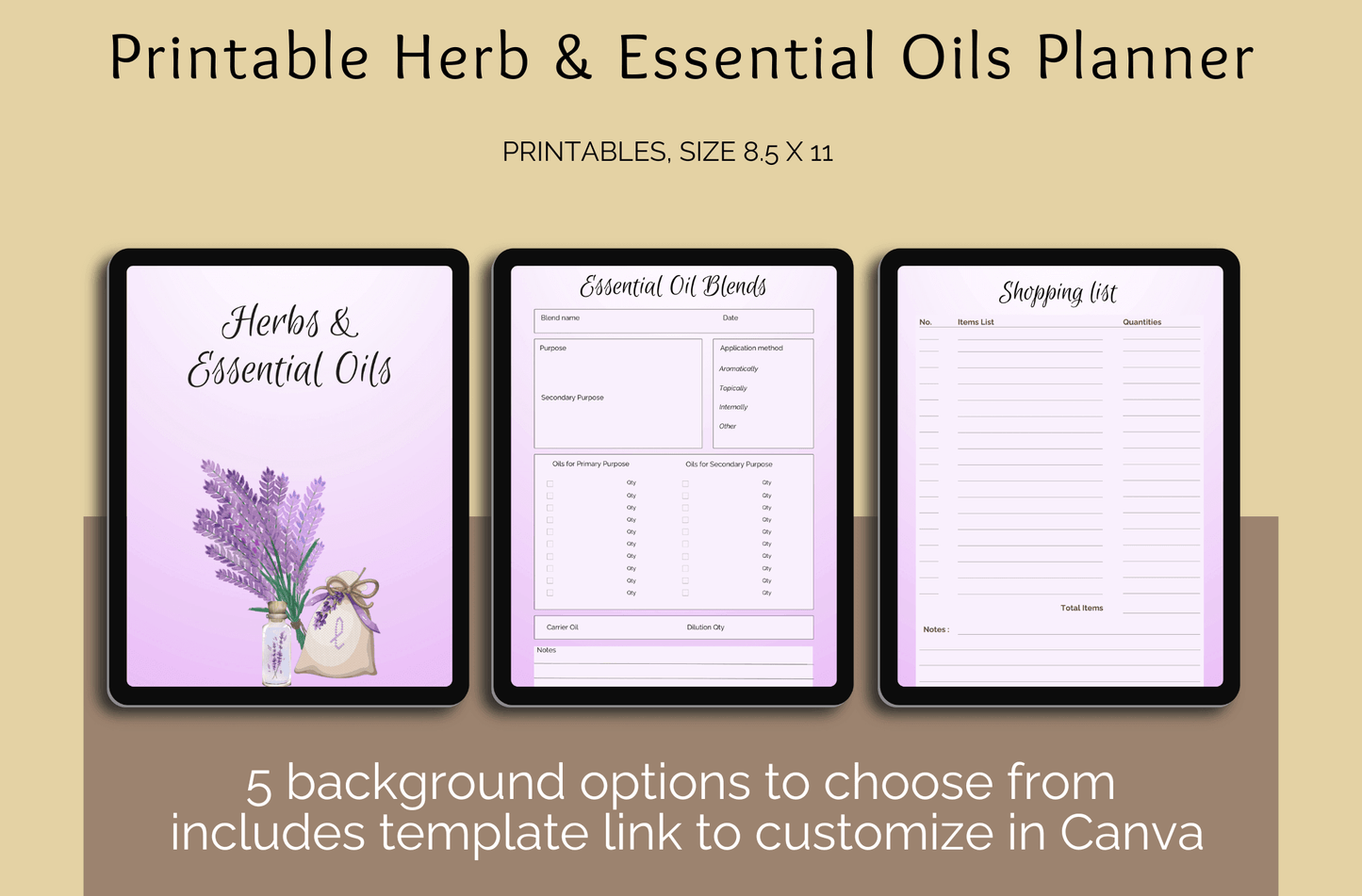 Printable Herb & Essential Oils Planner | 5 Designs, 21 Pages + Customizable Template - Crafty Harvest Designs