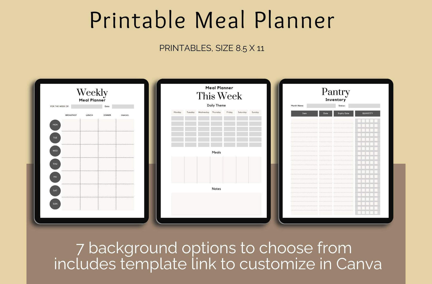Printable Meal Planner Template | 7 Backgrounds, Editable in Canva - Crafty Harvest Designs