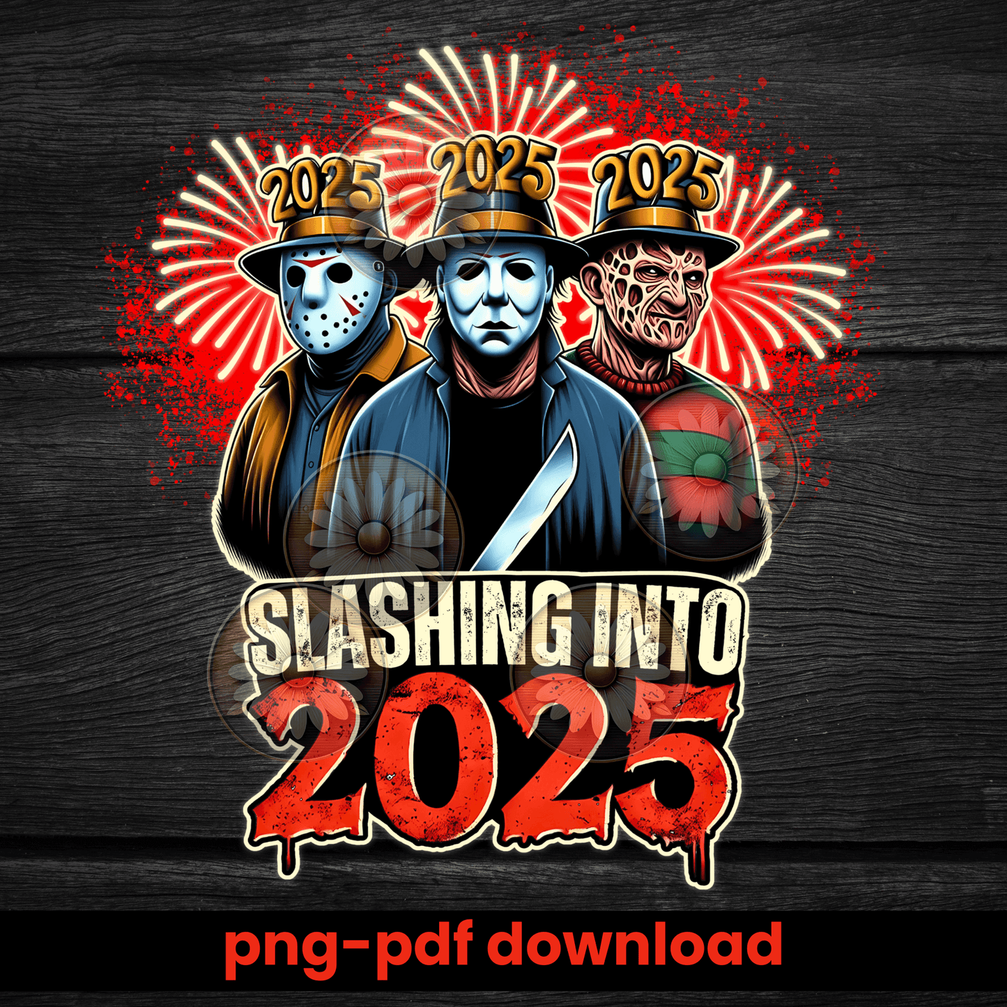 Slashing Into 2025 | Horror-Inspired New Year Design PNG PDF Download - Crafty Harvest Designs