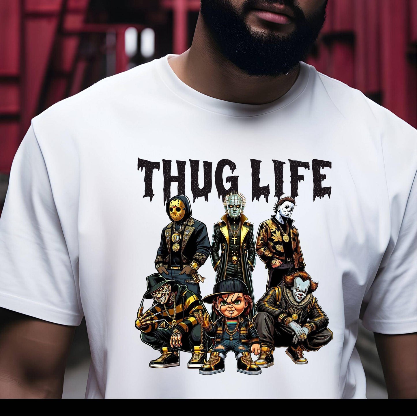Thug Life Black & Gold with Pinhead PNG | Horror Movie Design - Crafty Harvest Designs