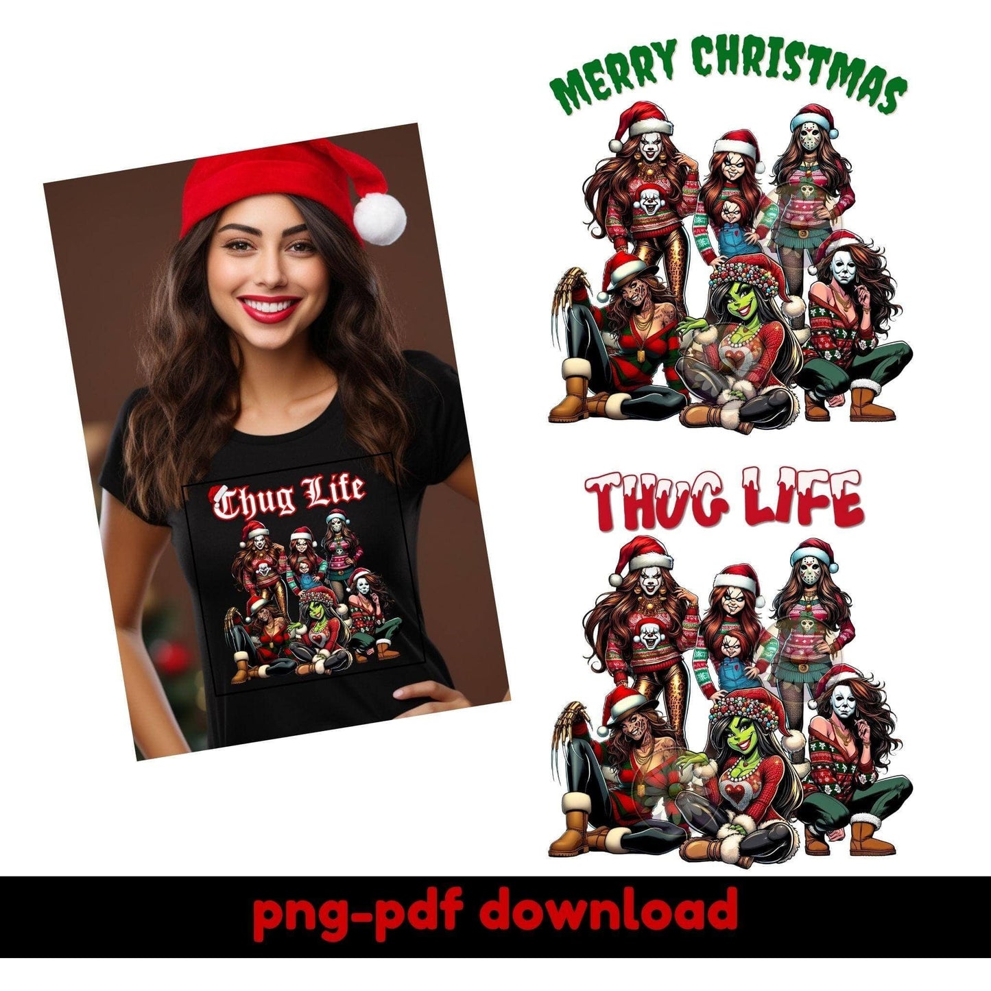 Thug Life Girls Ugly Christmas Sweater | PNG Bundle with 4 Variations - Crafty Harvest Designs