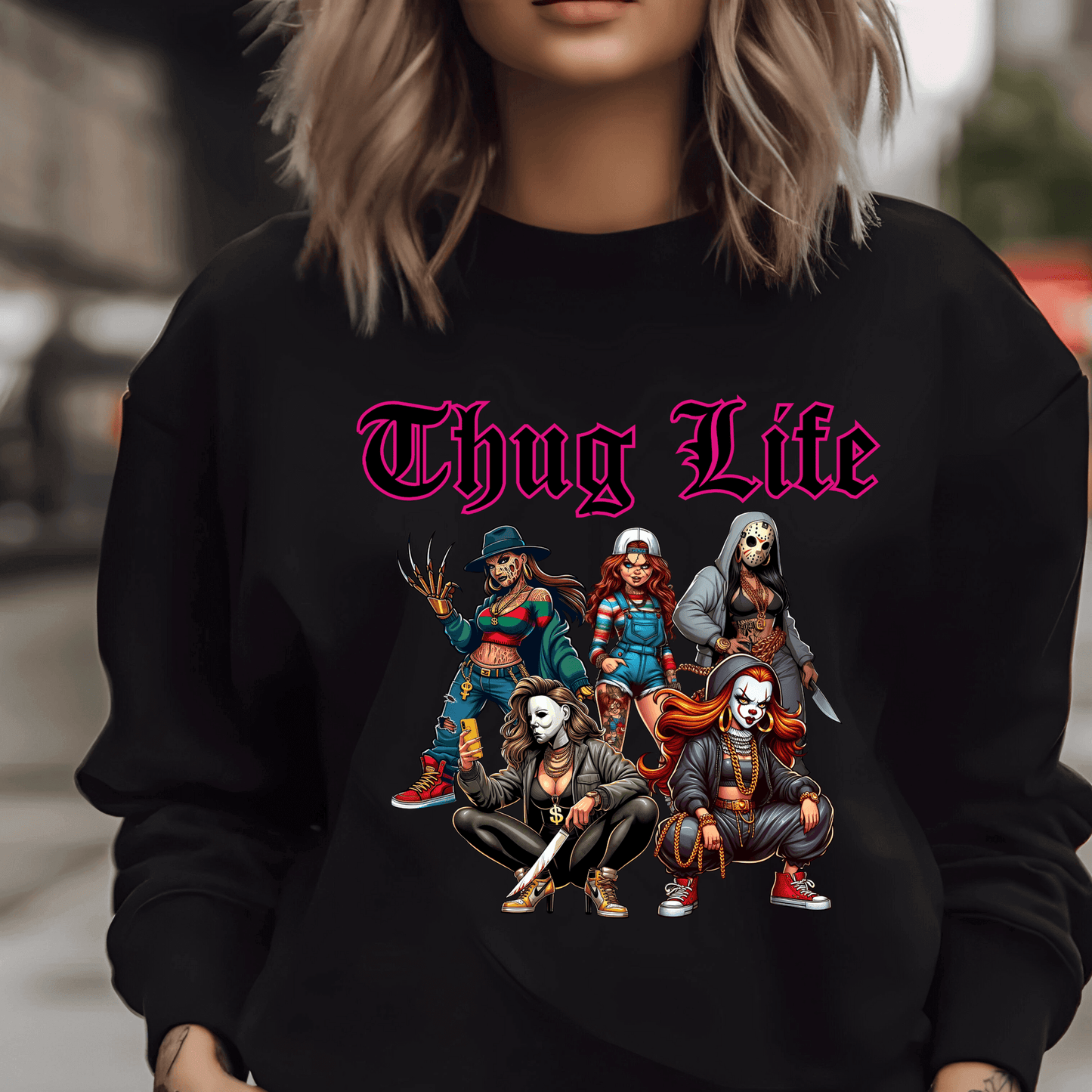 Lady Thug Life Horror Characters with Chucky | Horror Movie Sublimation Design PNG PDF - Crafty Harvest Designs