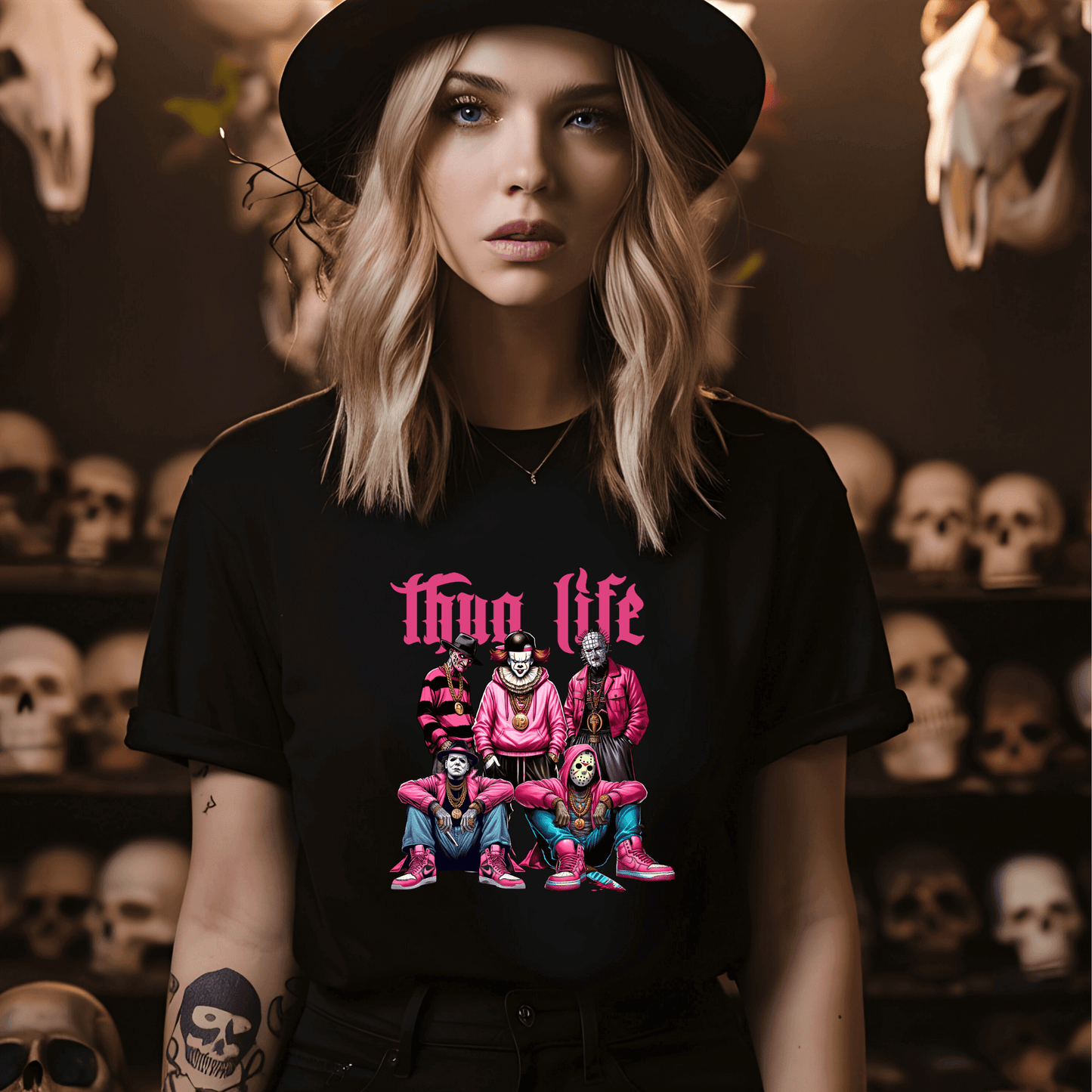 TShirt Thug Life Baddies Pink edition Halloween tshirt design PNG / PDF download . - Crafty Harvest Designs
