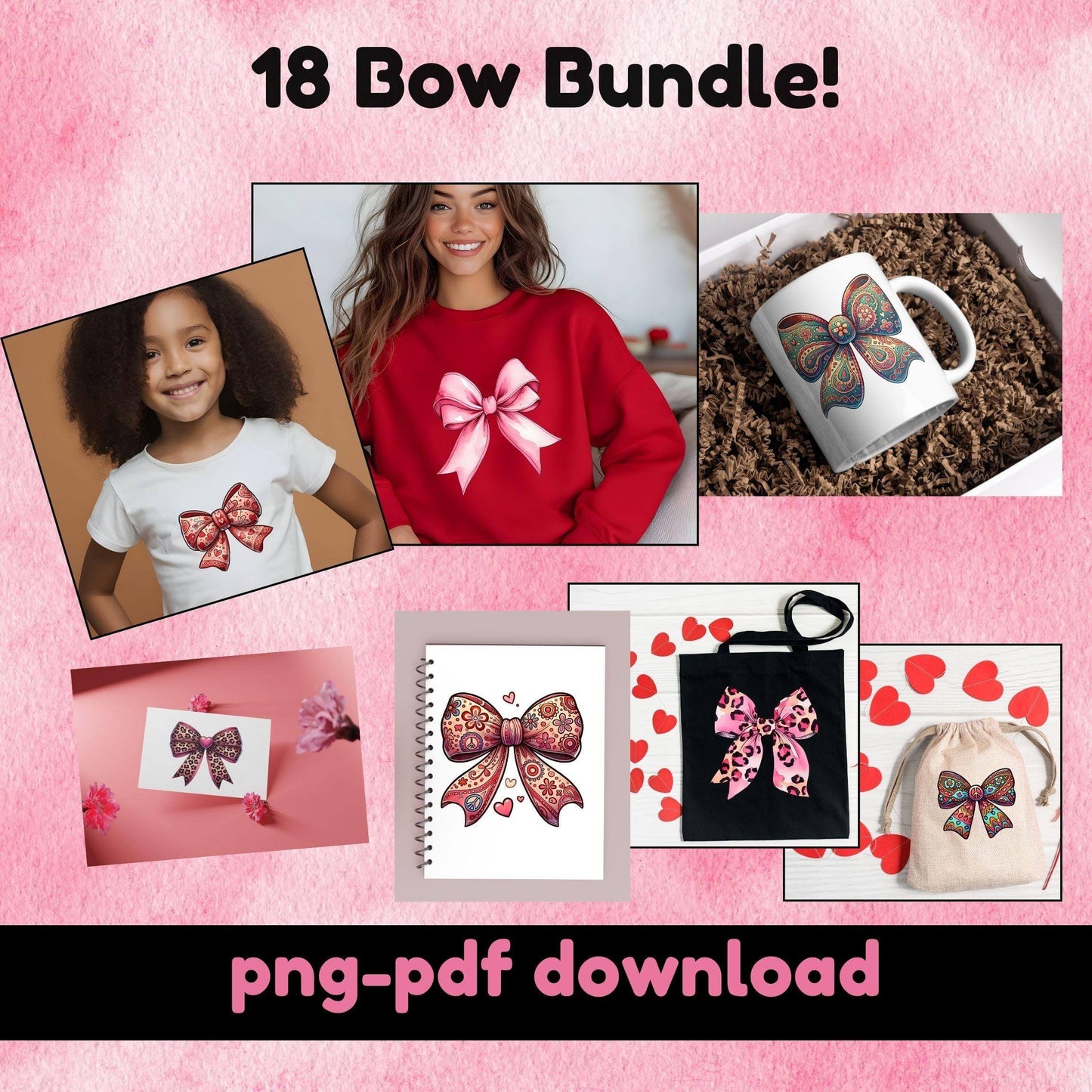 18 Valentine's Bow Bundle | PNG & PDF Download - Crafty Harvest Designs