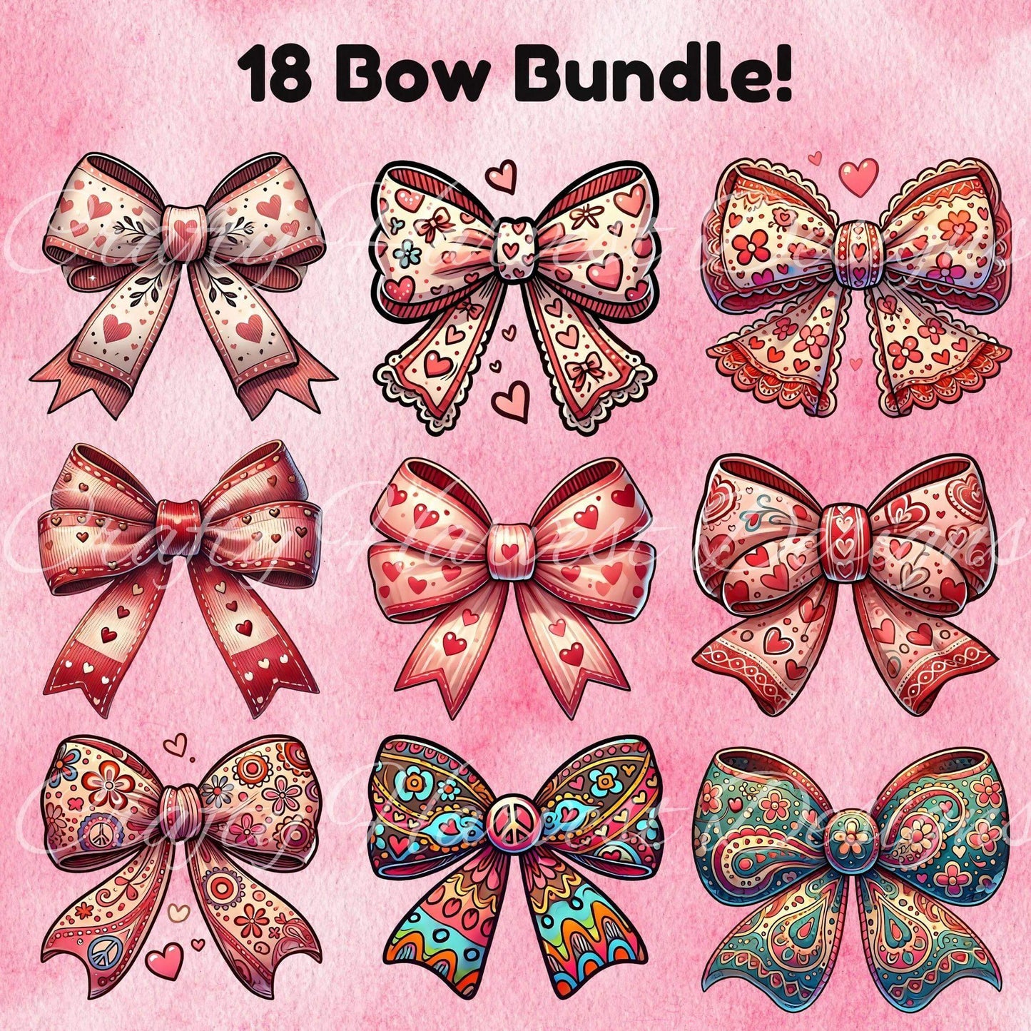 18 Valentine's Bow Bundle | PNG & PDF Download - Crafty Harvest Designs