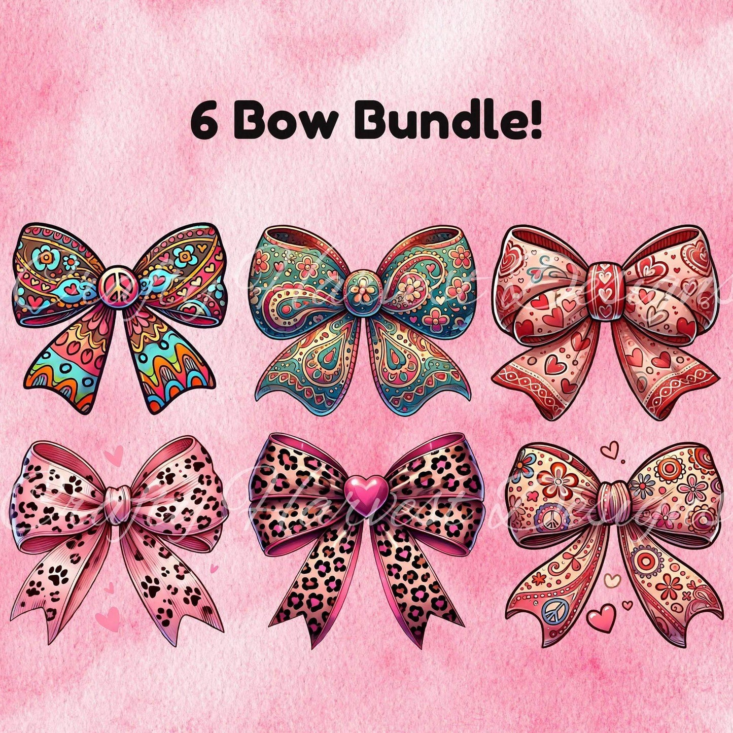 Valentine’s Paisley Bow Bundle | 6 Decorative Digital Bows - Crafty Harvest Designs
