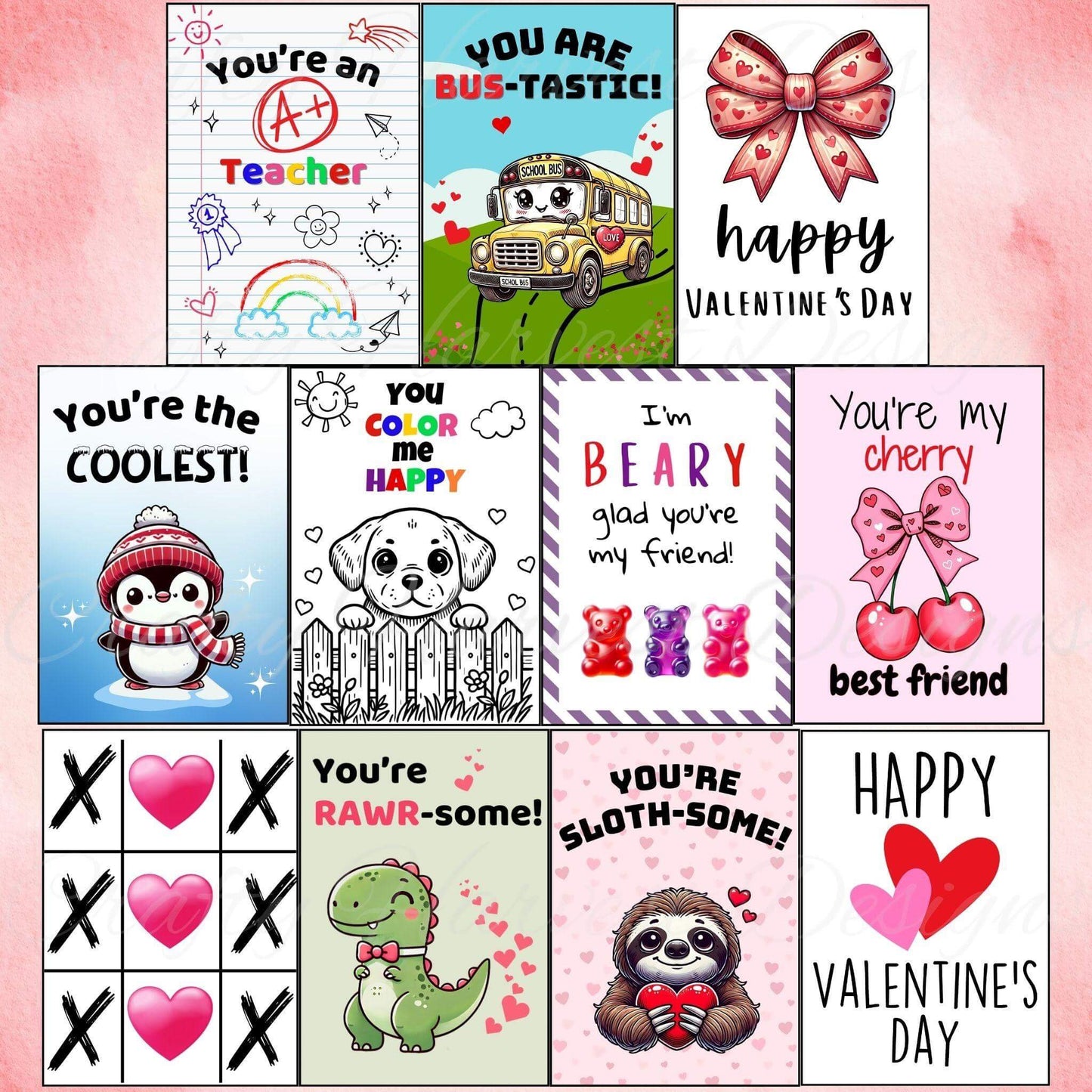 Classroom Valentine’s Day Cards - Printable Bundle (PDF & PNG) - Crafty Harvest Designs