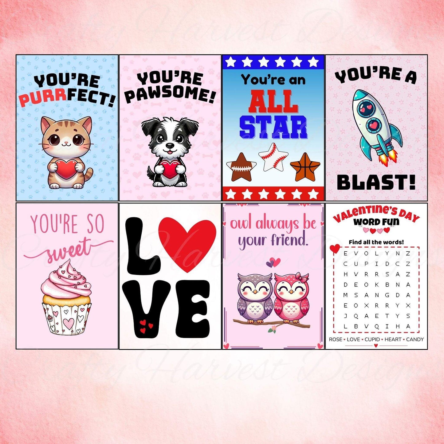 Classroom Valentine’s Day Cards - Printable Bundle (PDF & PNG) - Crafty Harvest Designs