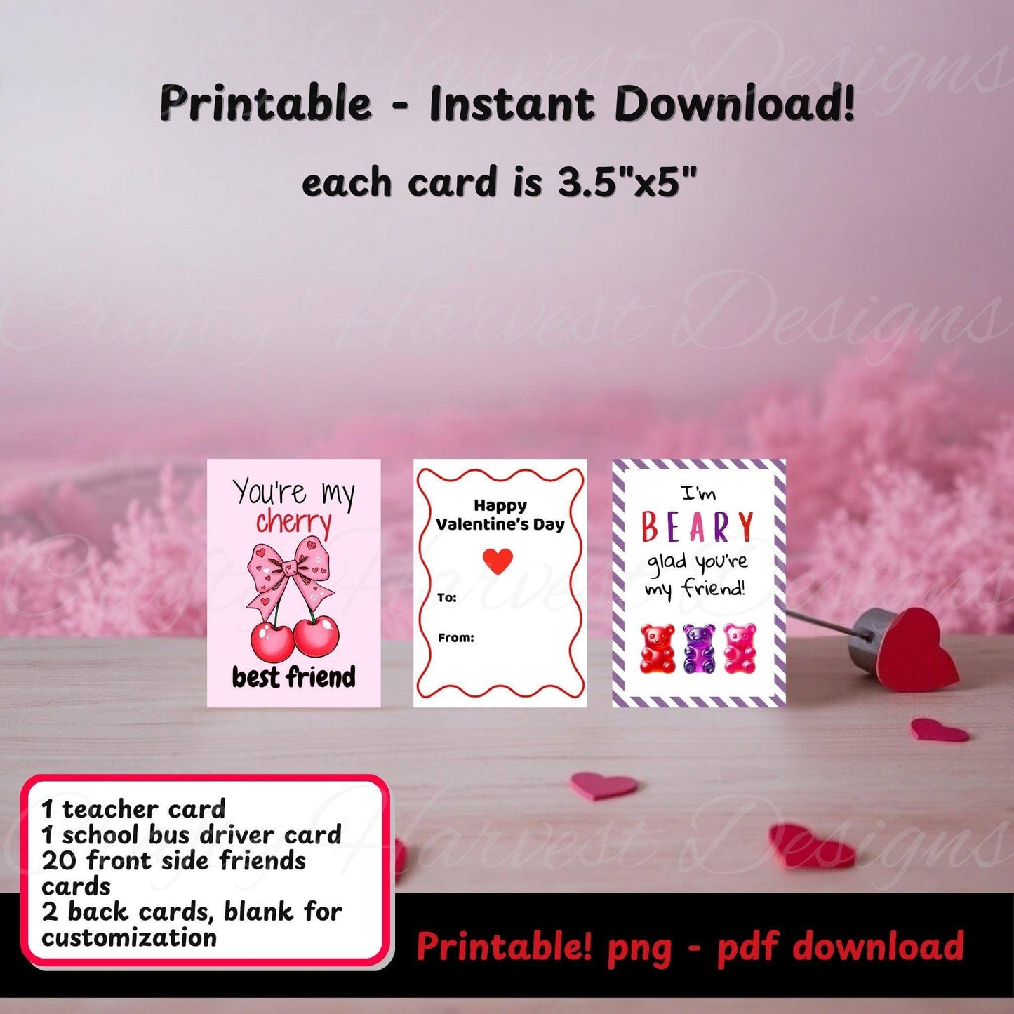 Classroom Valentine’s Day Cards - Printable Bundle (PDF & PNG) - Crafty Harvest Designs