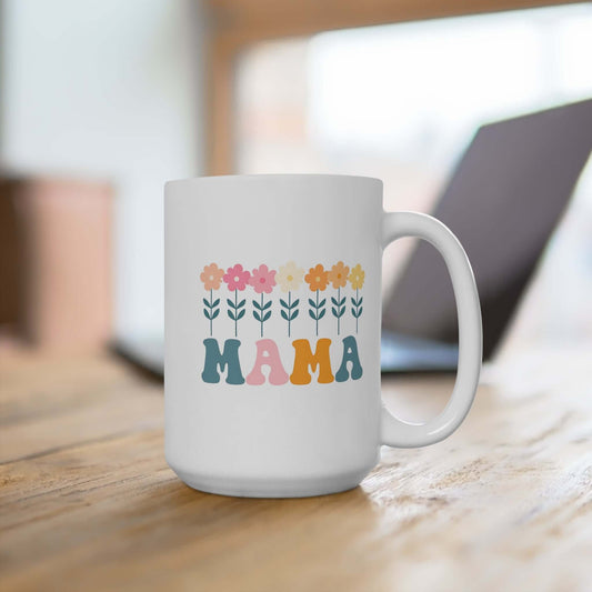 Mama Floral White Ceramic Mug | 15oz Mama Coffee Cup