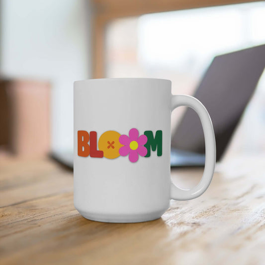 Bloom Floral White Ceramic Mug | 15oz Inspirational Coffee Cup