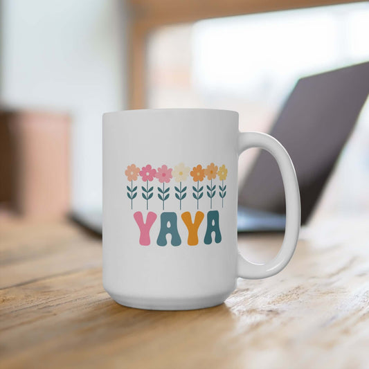 Yaya Floral White Ceramic Mug | 15oz Grandparent Coffee Cup