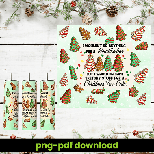 20oz Skinny Tumbler Wrap | Sketchy Christmas Tree Cake PNG - Crafty Harvest Designs