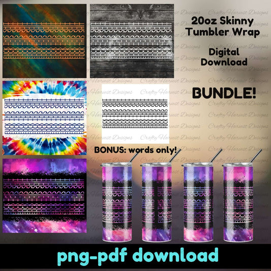 Collage of tumbler wrap designs with text about a digital download bundle.