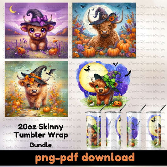Set of Halloween-themed tumbler wraps with a cow character on a white background.
